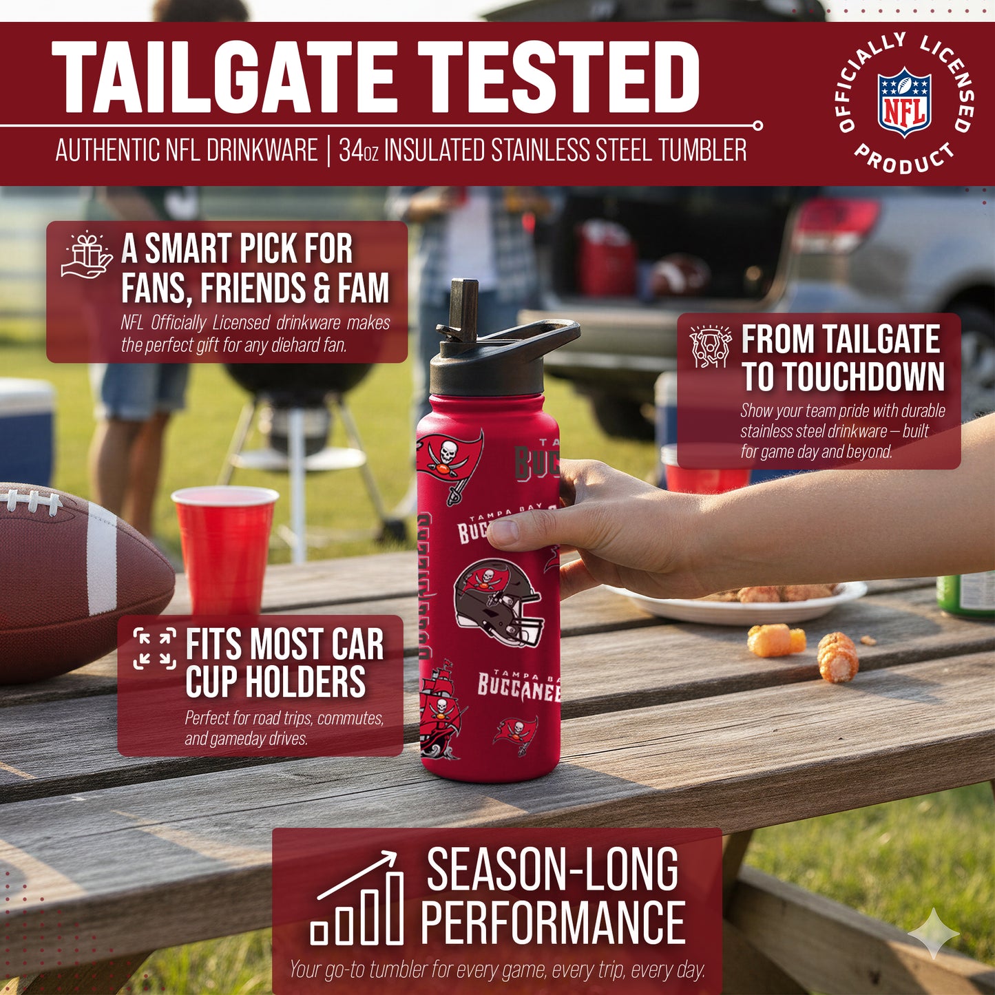 Tampa Bay Buccaneers NFL 34Oz Native Quencher Water Bottle - Red