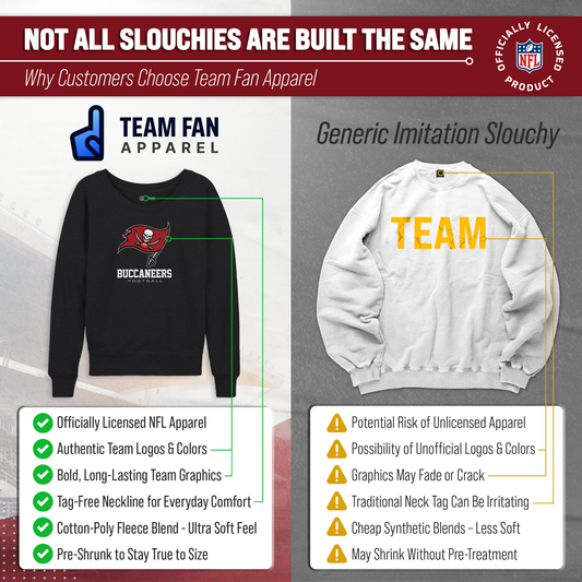 Tampa Bay Buccaneers Women's NFL Ultimate Fan Logo Slouchy Crewneck -Tagless Fleece Lightweight Pullover - Charcoal