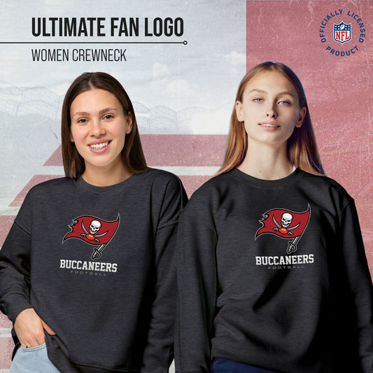 Tampa Bay Buccaneers Women's NFL Ultimate Fan Logo Slouchy Crewneck -Tagless Fleece Lightweight Pullover - Charcoal