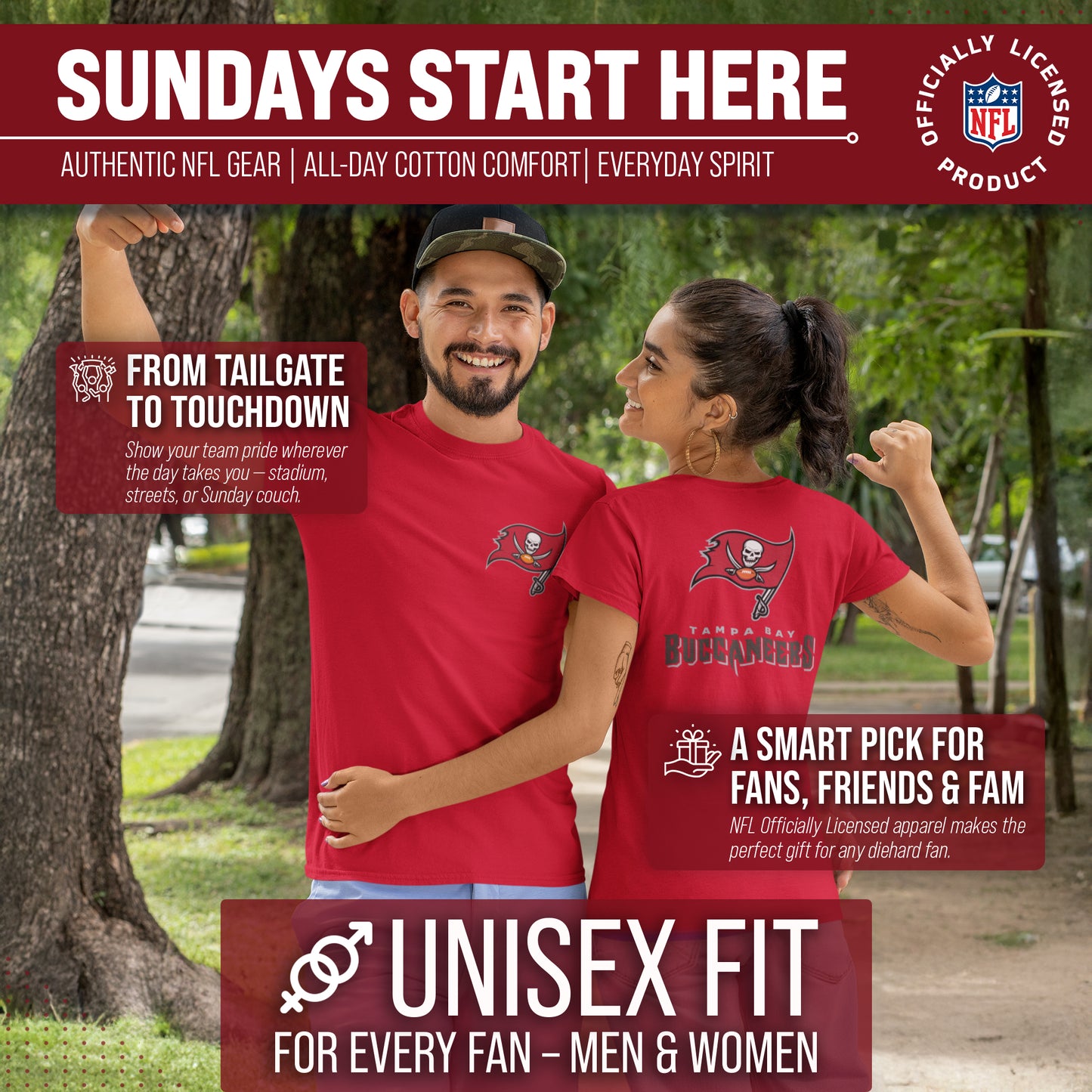 Tampa Bay Buccaneers NFL Pro Football Final Countdown Adult Cotton-Poly Short Sleeved T-Shirt For Men & Women - Cardinal