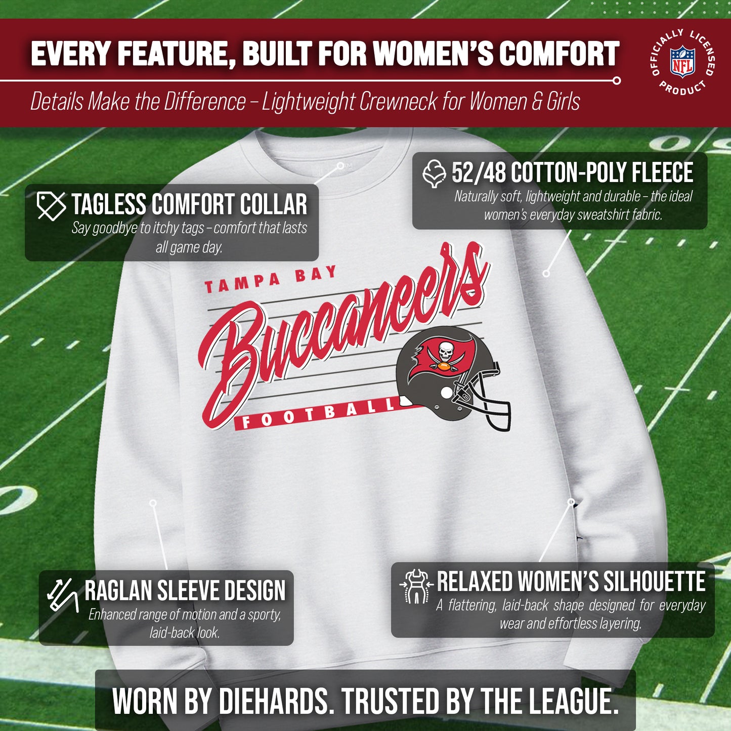 Tampa Bay Buccaneers Womens NFL Scrimmage Line Crewneck Pullover - Gray Heather