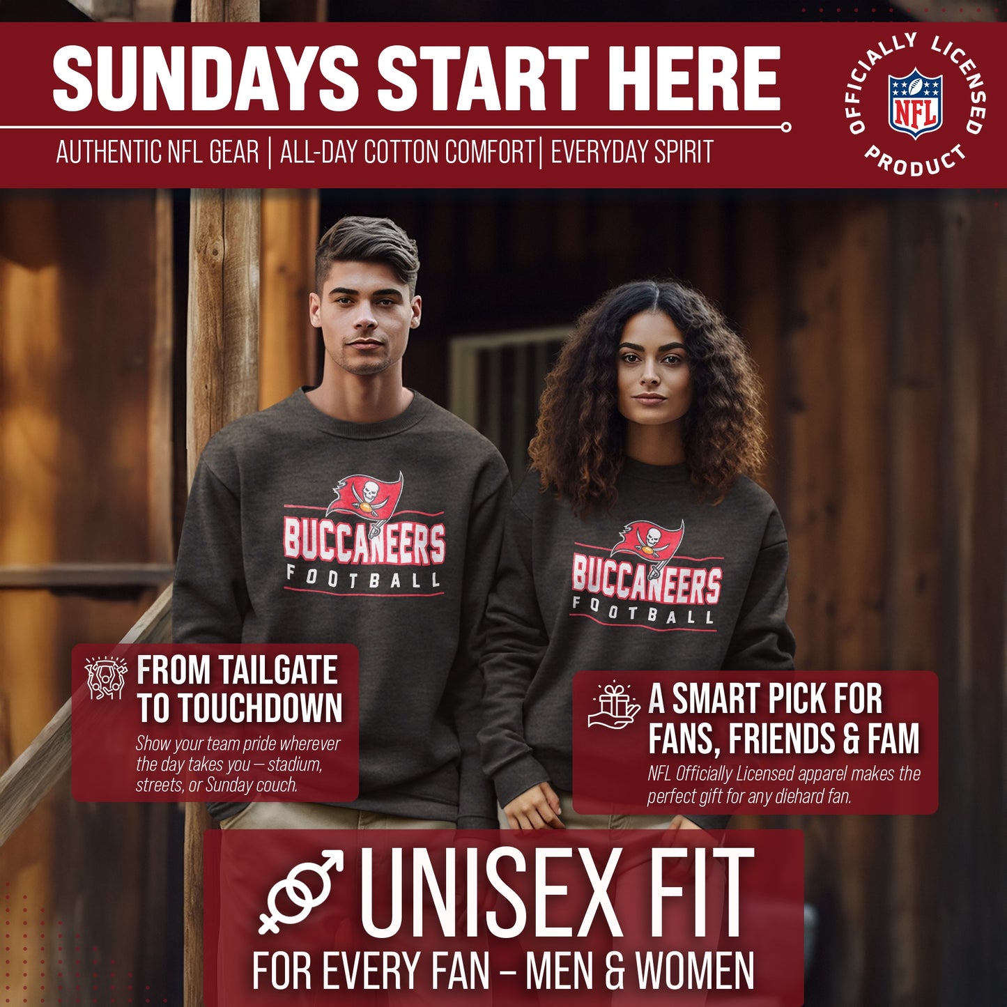 Tampa Bay Buccaneers NFL Adult True Fan Crewneck Sweatshirt - Charcoal