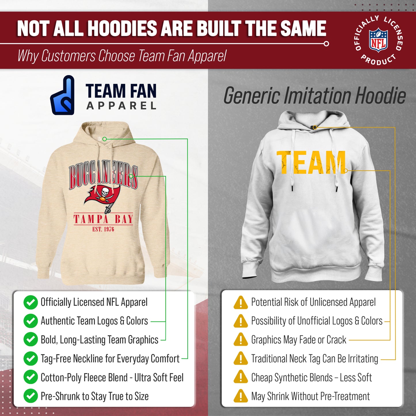 Tampa Bay Buccaneers Ladies NFL Starstruck Fleece Pullover Hooded Sweatshirt - Cream