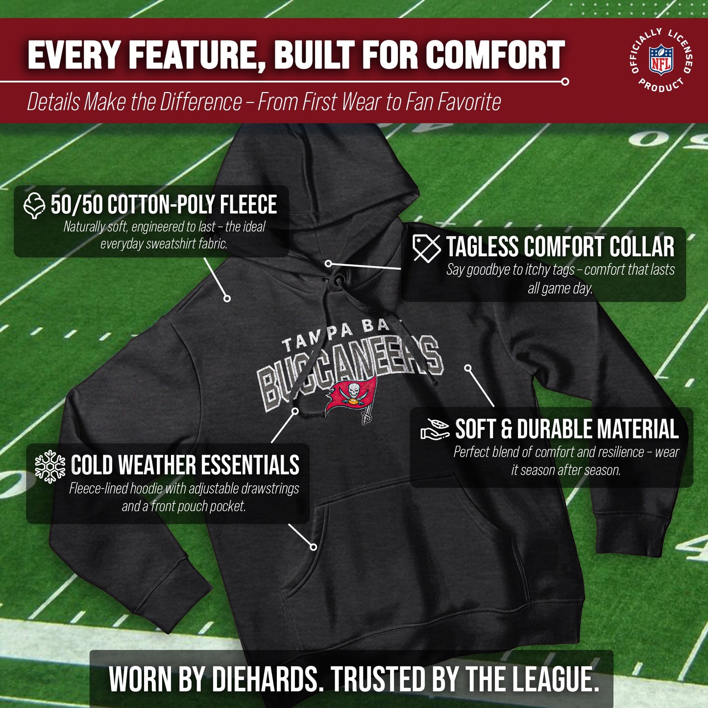 Tampa Bay Buccaneers NFL Adult Unisex Starting Fresh Ultra Soft Fleece Hooded Sweatshirt - Black Heather