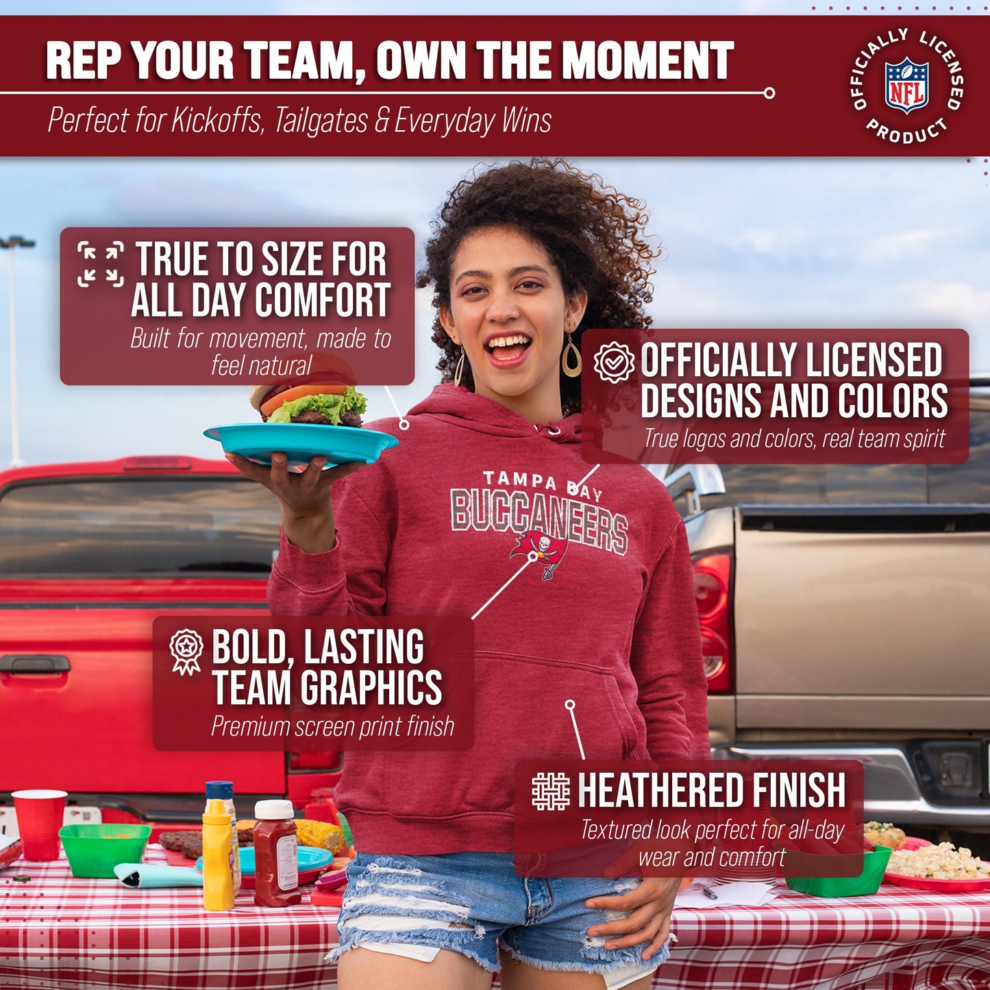 Tampa Bay Buccaneers NFL Adult Unisex Starting Fresh Ultra Soft Fleece Hooded Sweatshirt - Cardinal