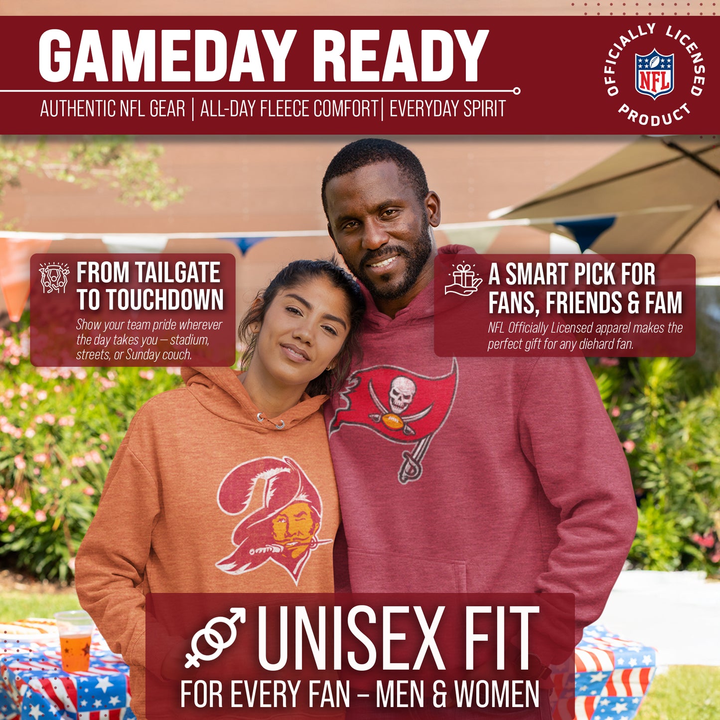 Tampa Bay Buccaneers NFL Adult Unisex Modern Throwback Ultra Soft Fleece Hooded Sweatshirt - Orange