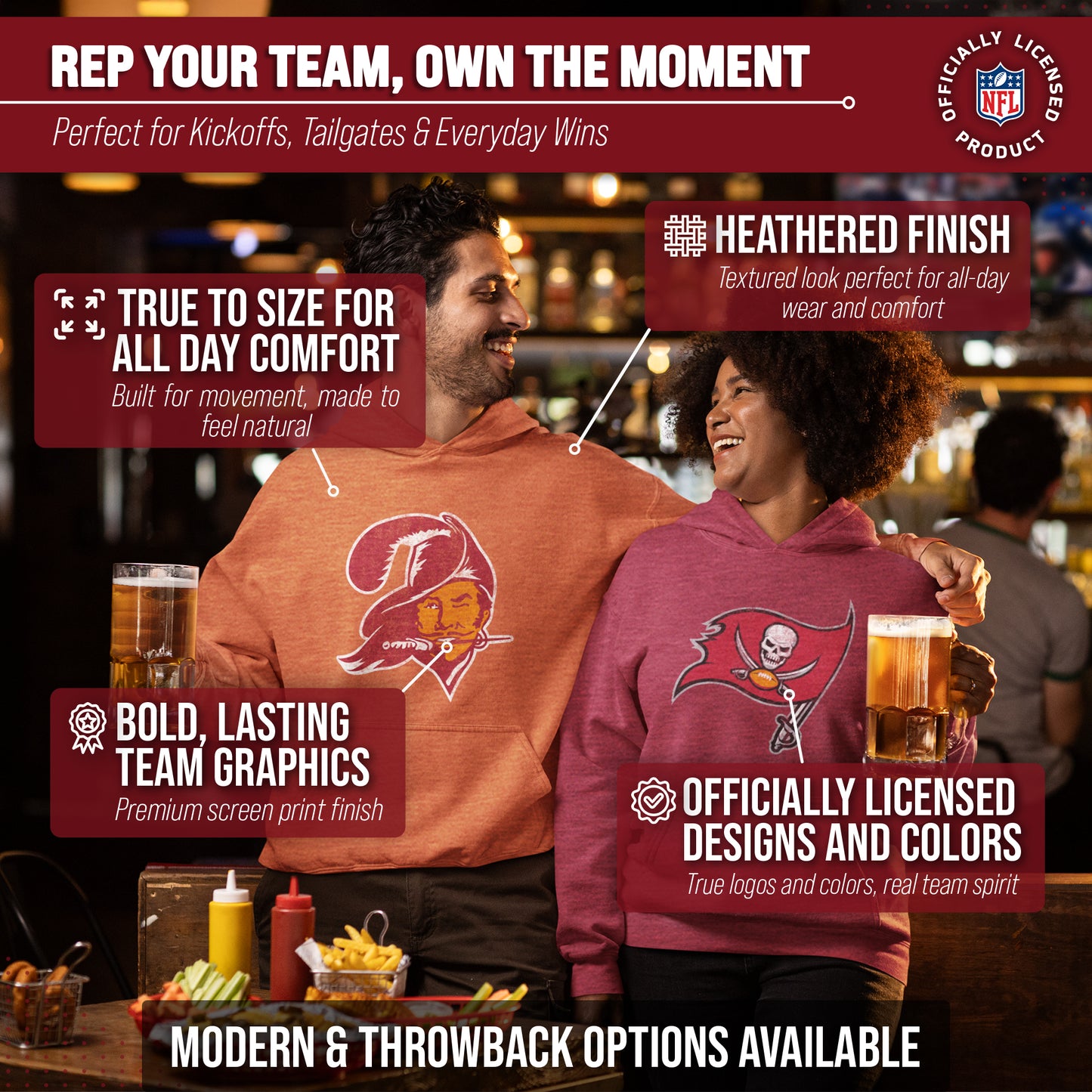 Tampa Bay Buccaneers NFL Adult Unisex Modern Throwback Ultra Soft Fleece Hooded Sweatshirt - Orange