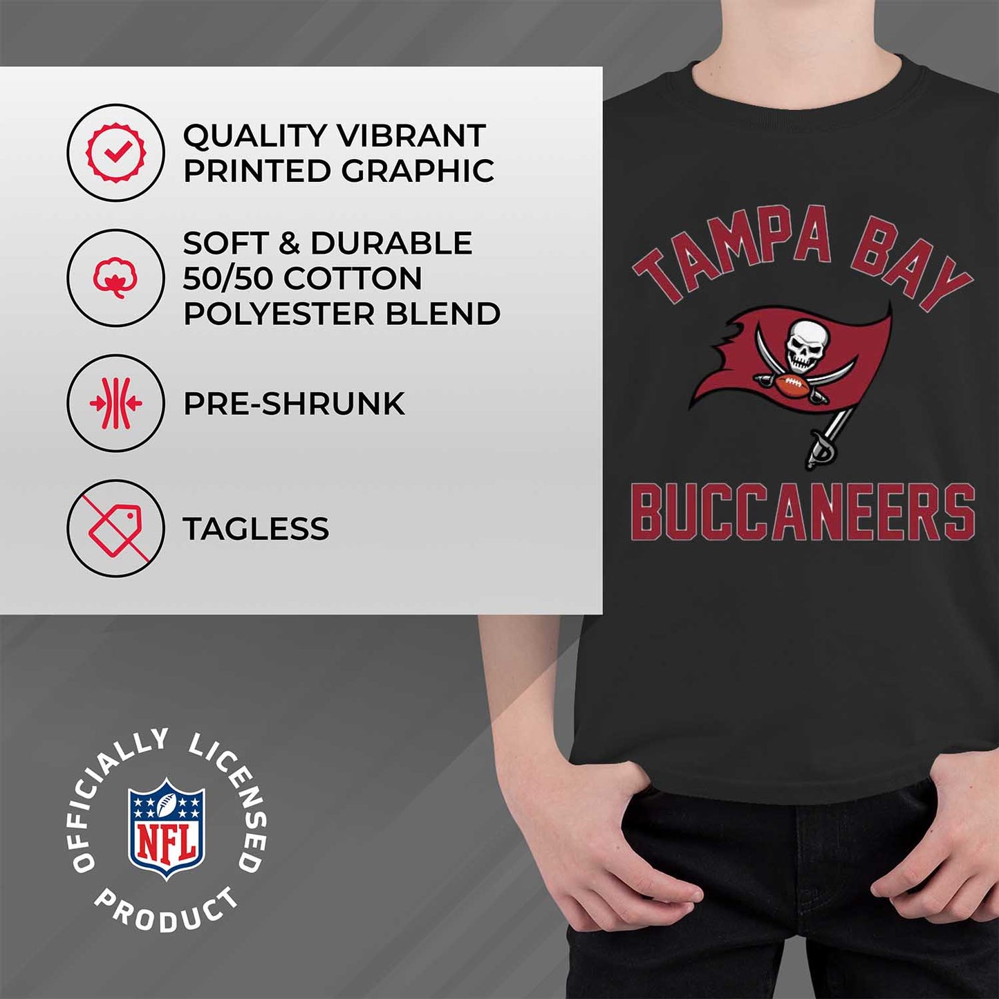 Tampa Bay Buccaneers NFL Youth Gameday Football T-Shirt - Black