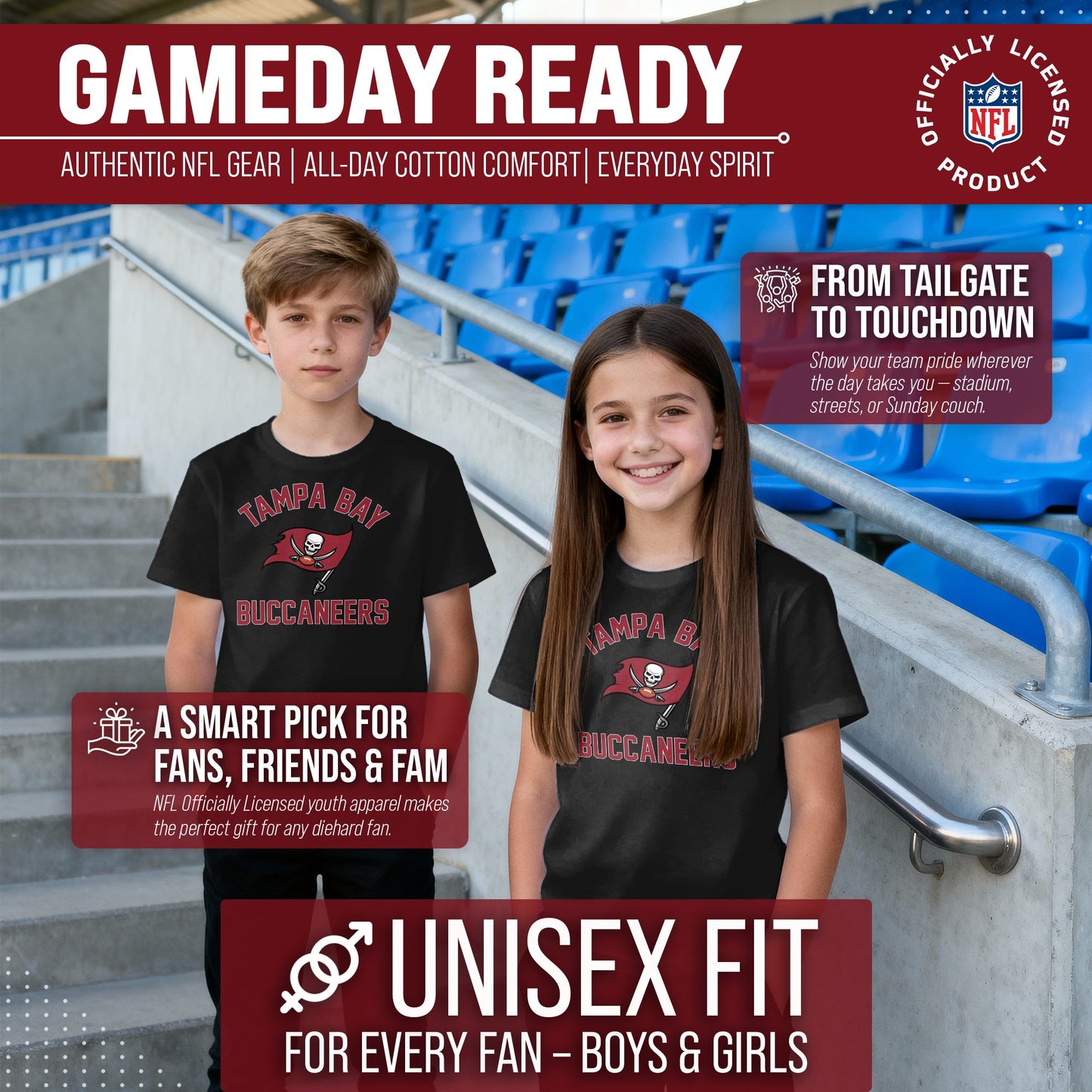 Tampa Bay Buccaneers NFL Youth Gameday Football T-Shirt - Black