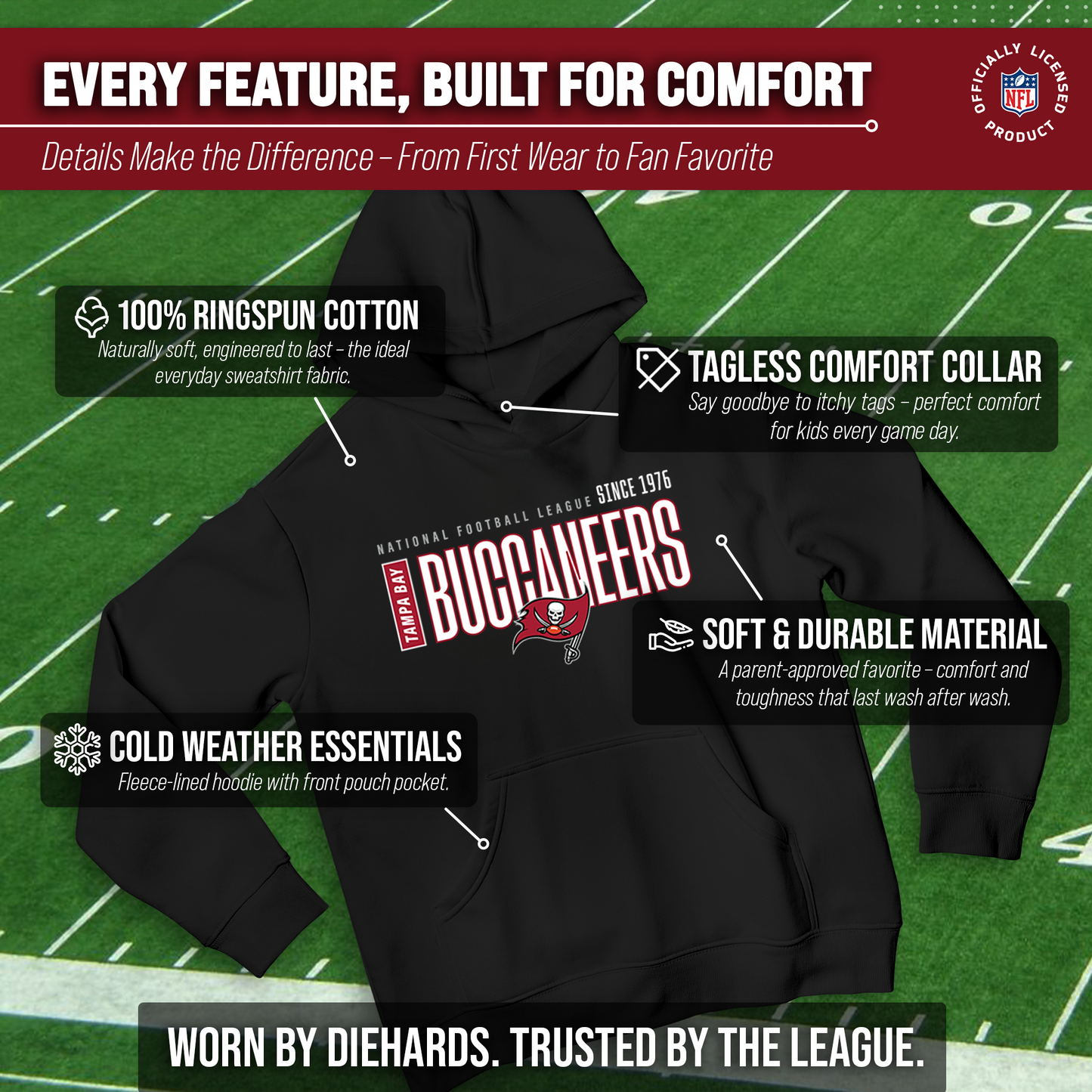 Tampa Bay Buccaneers NFL Youth Modern Endzone Football Fleece Hooded Sweatshirt - Black