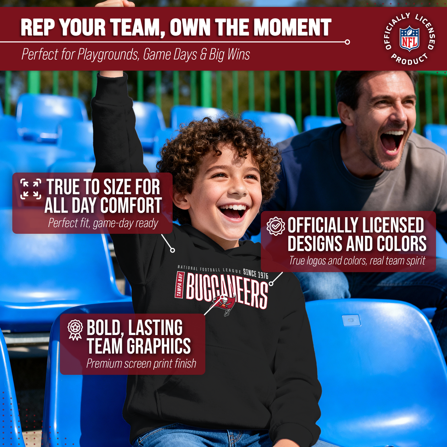 Tampa Bay Buccaneers NFL Youth Modern Endzone Football Fleece Hooded Sweatshirt - Black