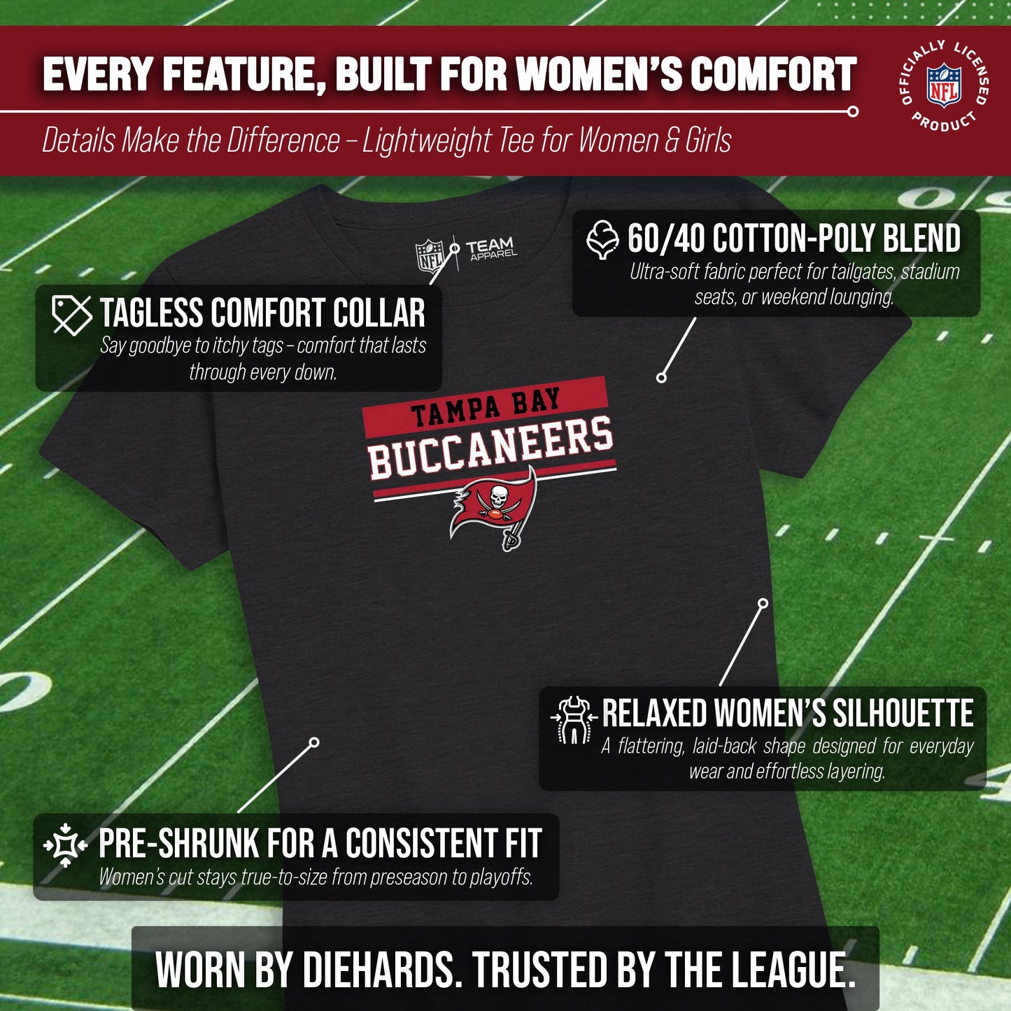 Tampa Bay Buccaneers NFL Women's Team Block Charcoal Tagless T-Shirt - Charcoal