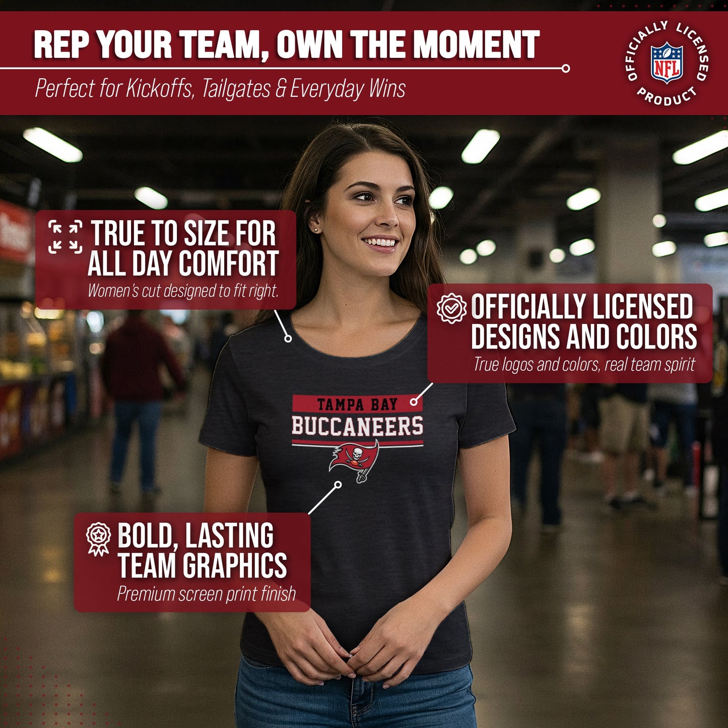 Tampa Bay Buccaneers NFL Women's Team Block Charcoal Tagless T-Shirt - Charcoal