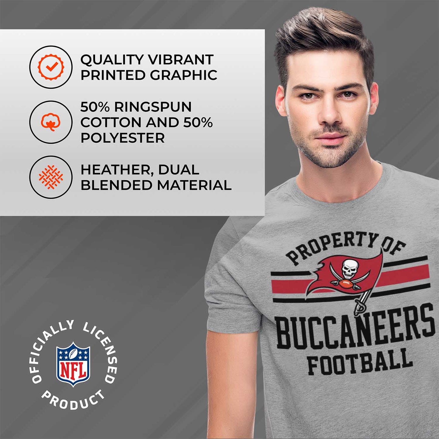 Tampa Bay Buccaneers NFL Adult Property Of T-Shirt - Sport Gray