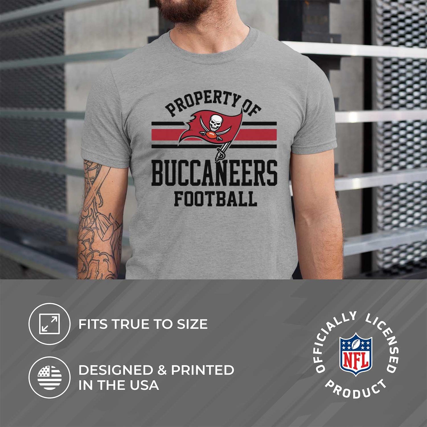 Tampa Bay Buccaneers NFL Adult Property Of T-Shirt - Sport Gray