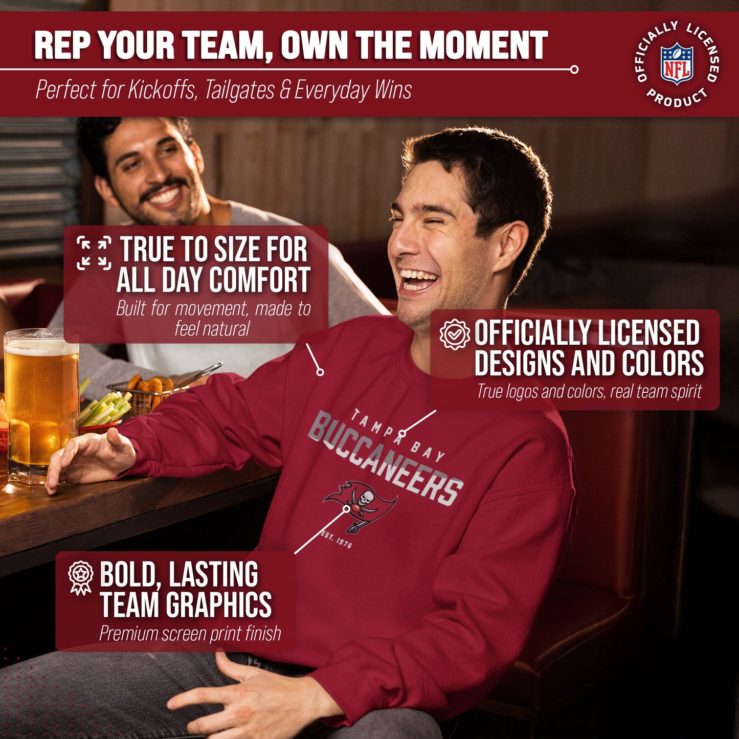 Tampa Bay Buccaneers Adult NFL Diagonal Fade Color Block Crewneck Sweatshirt - Cardinal