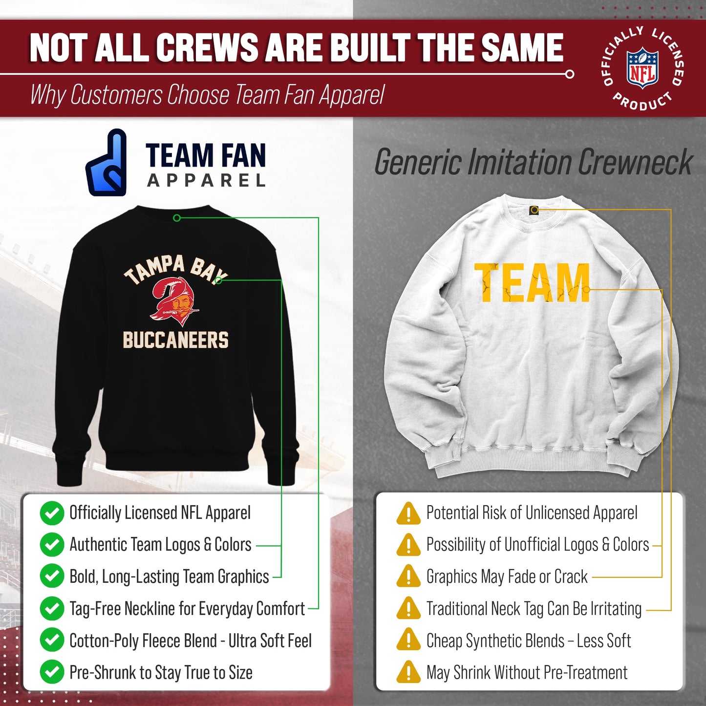 Tampa Bay Buccaneers NFL Adult Unisex Retro Gameday Ultra Soft Fleece Crewneck Sweatshirt - Black