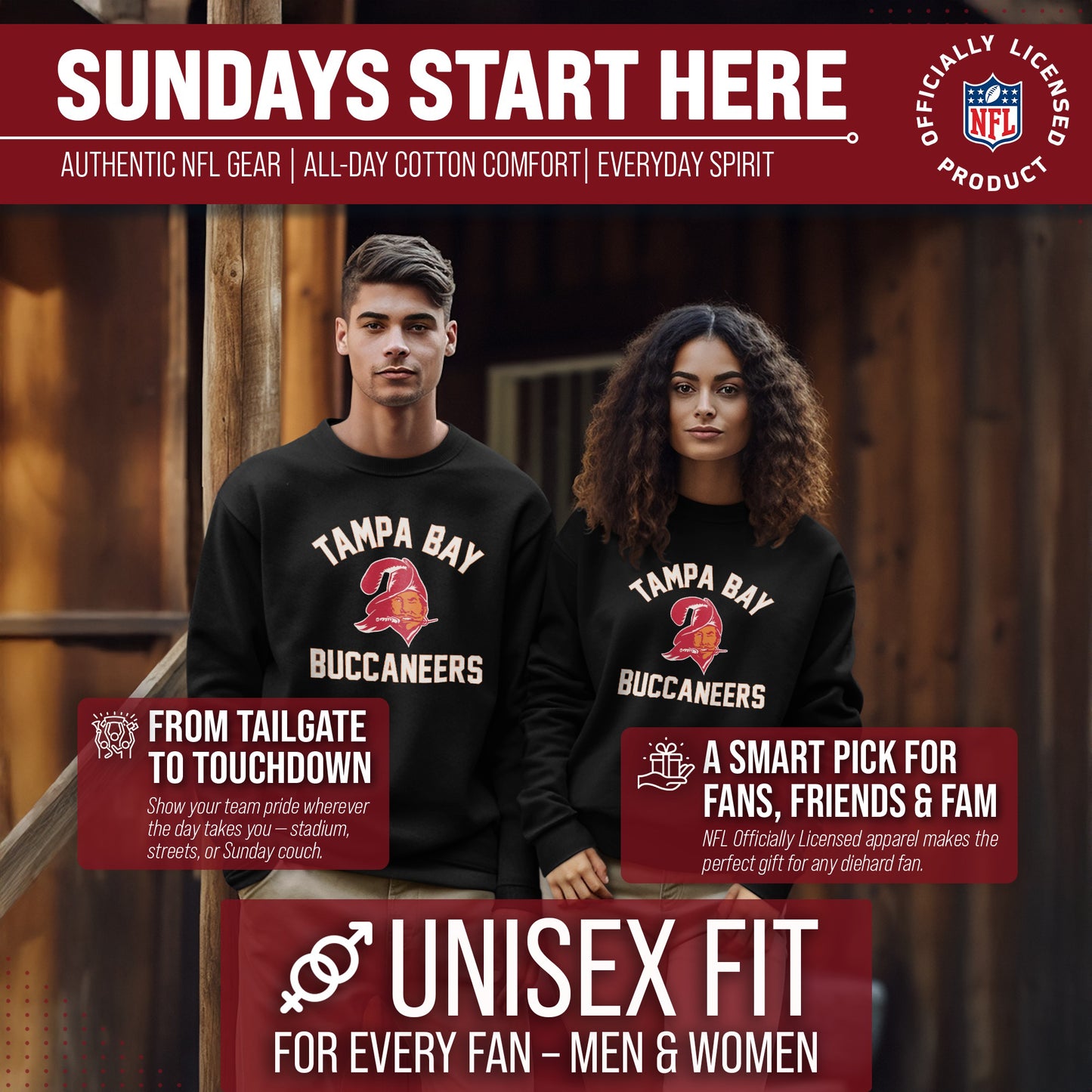 Tampa Bay Buccaneers NFL Adult Unisex Retro Gameday Ultra Soft Fleece Crewneck Sweatshirt - Black