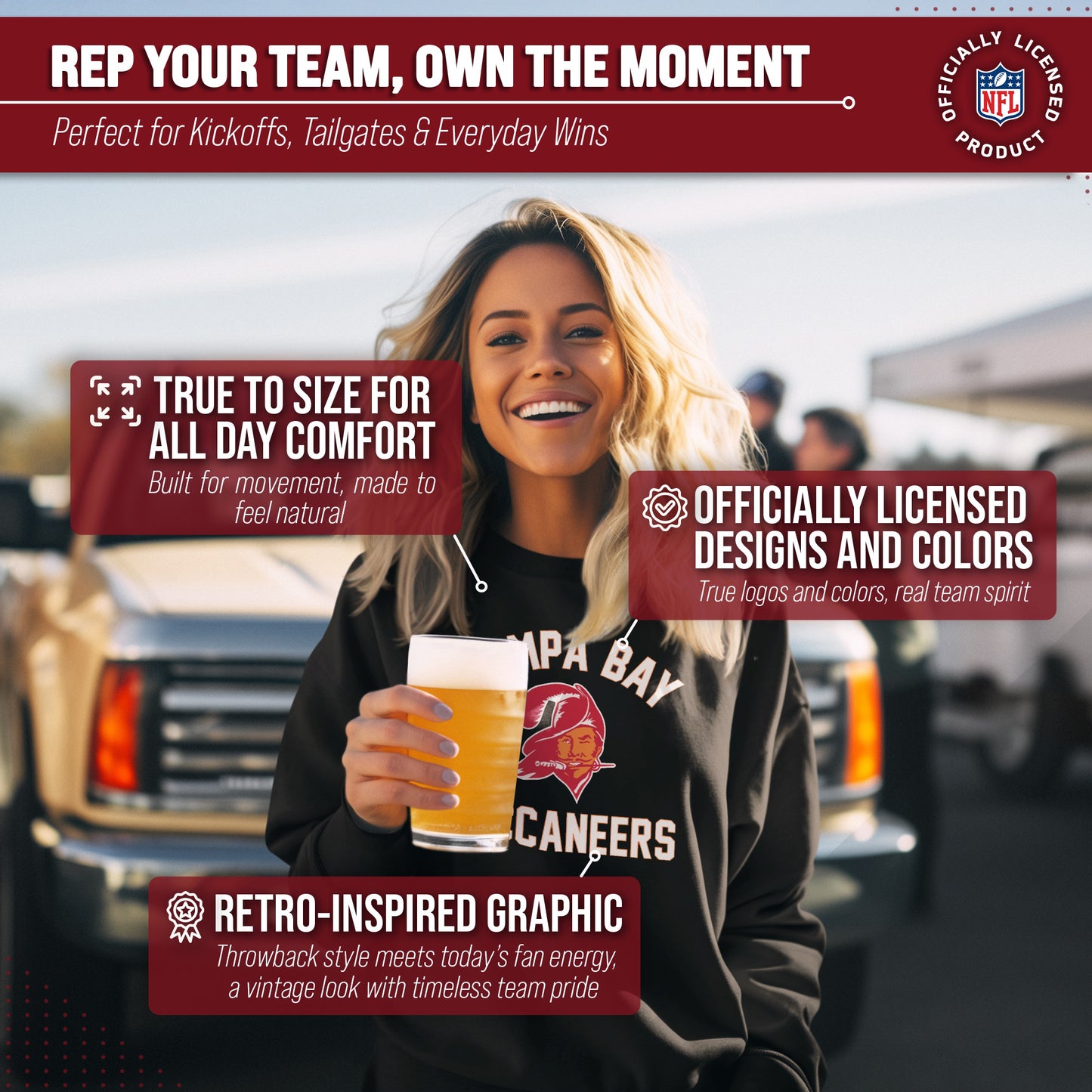 Tampa Bay Buccaneers NFL Adult Unisex Retro Gameday Ultra Soft Fleece Crewneck Sweatshirt - Black