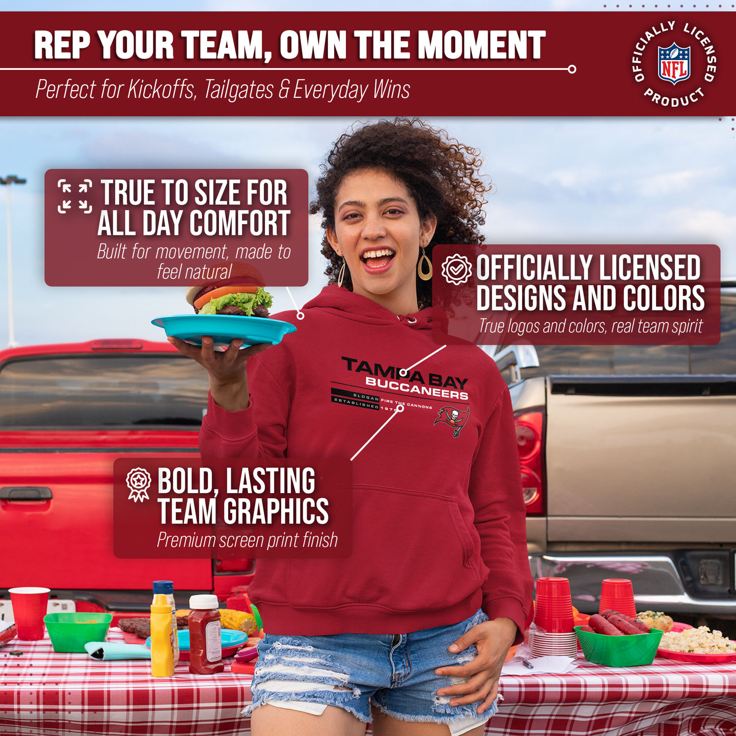 Tampa Bay Buccaneers Adult NFL Speed Stat Sheet Fleece Hooded Sweatshirt - Cardinal