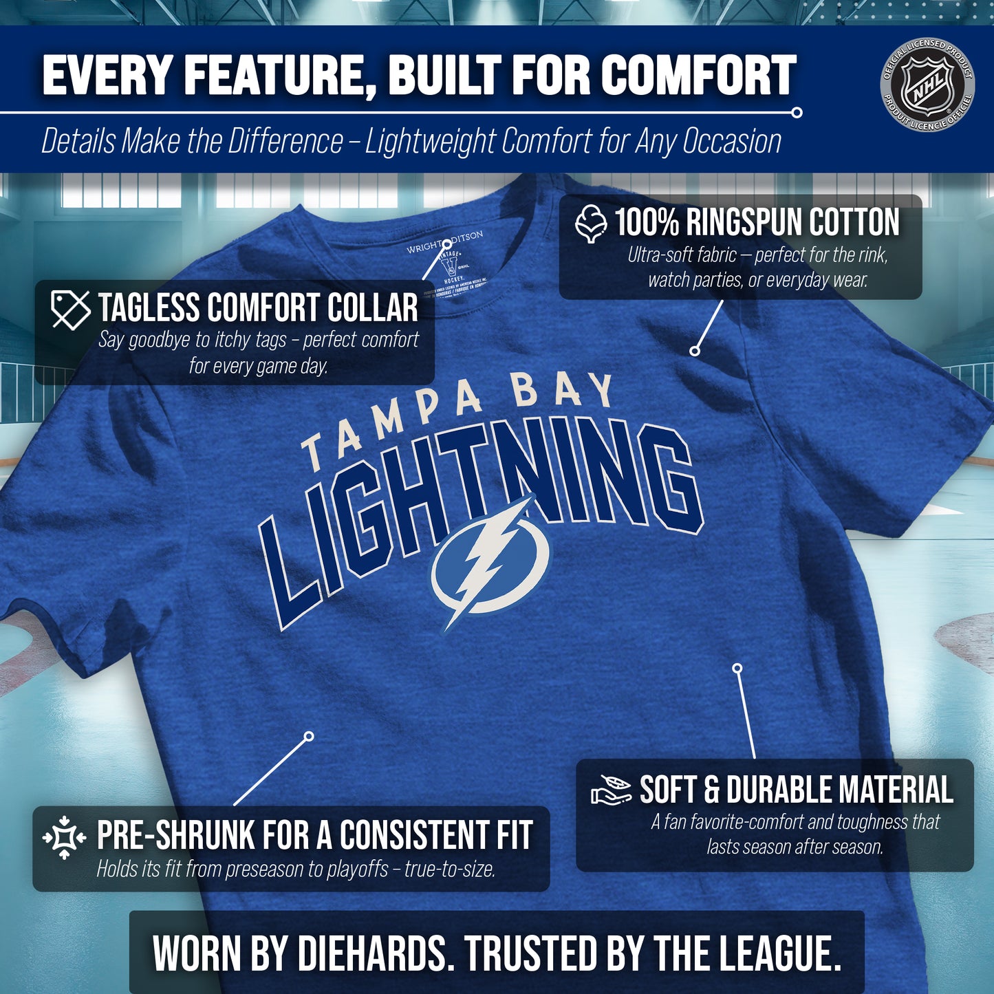 Tampa Bay Lightning NHL Adult Powerplay Heathered Unisex T-Shirt - Royal