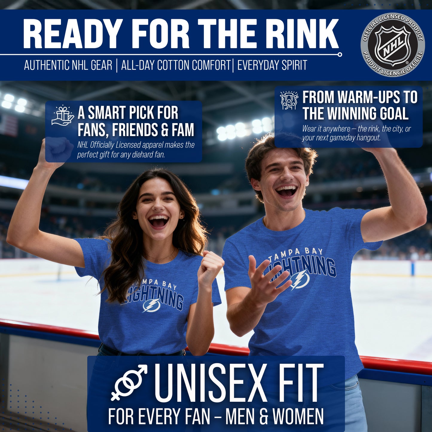 Tampa Bay Lightning NHL Adult Powerplay Heathered Unisex T-Shirt - Royal