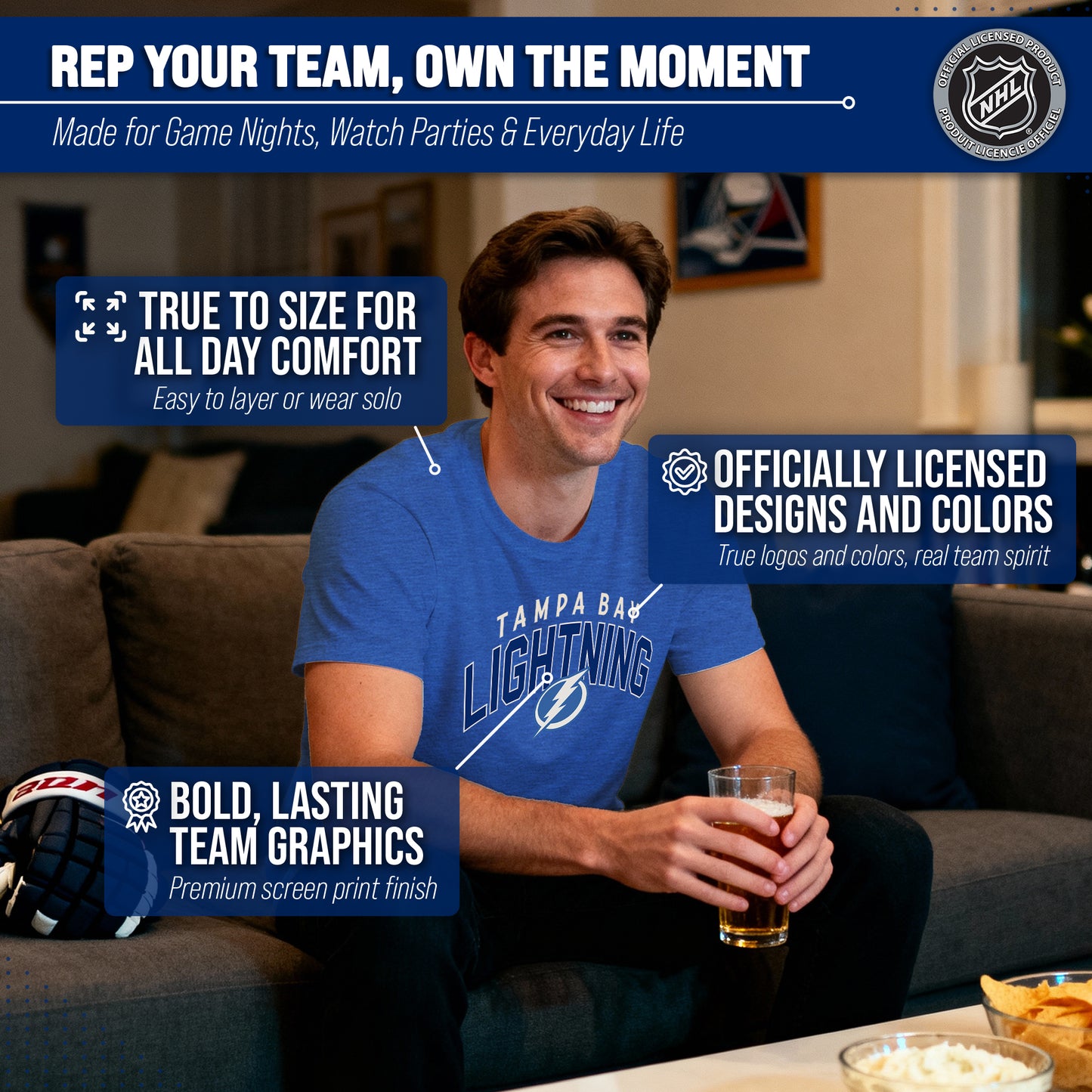 Tampa Bay Lightning NHL Adult Powerplay Heathered Unisex T-Shirt - Royal