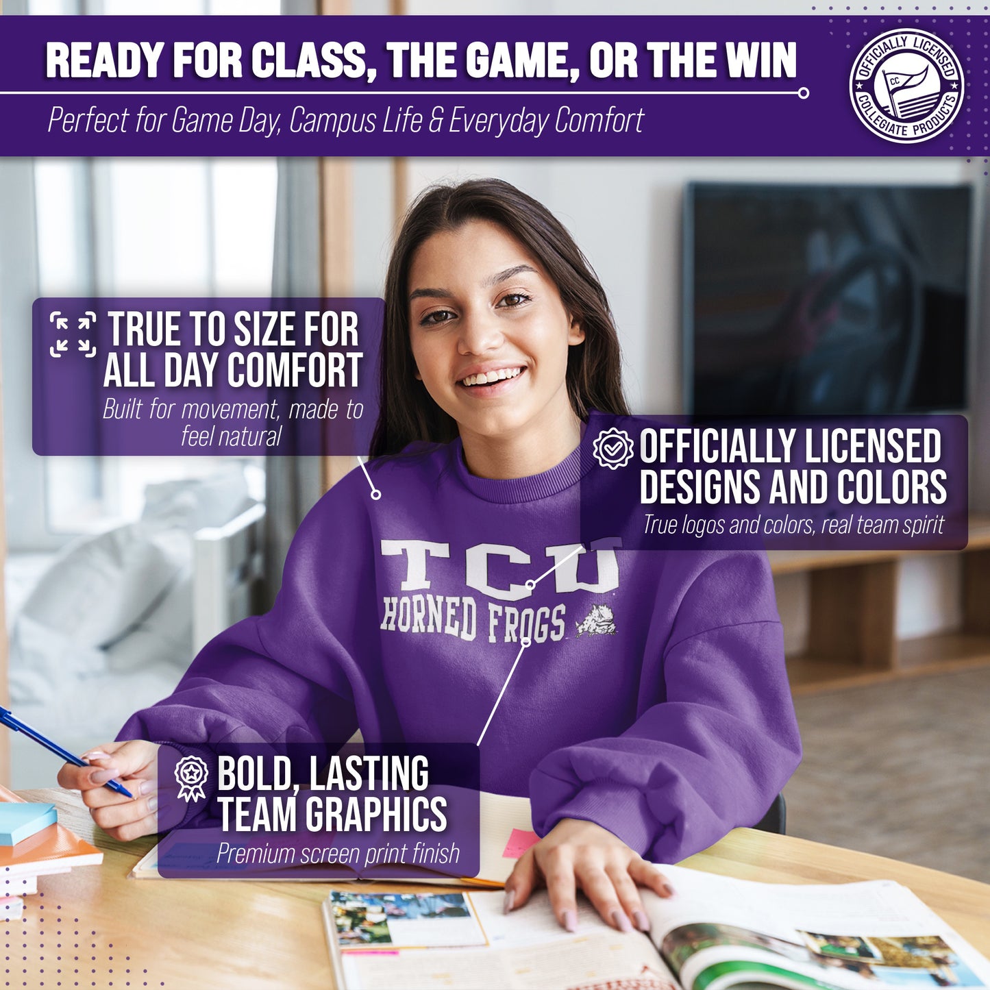 TCU Horned Frogs Adult Arch & Logo Soft Style Gameday Crewneck Sweatshirt - Purple