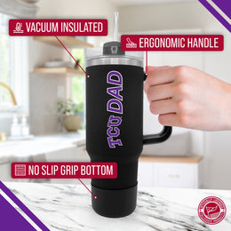 TCU Horned Frogs Collegiate 40oz Stainless Steel Travel Tumbler with Handle for Dad - Black