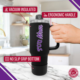 TCU Horned Frogs Collegiate 40oz Stainless Steel Travel Tumbler with Handle for Mom - Black