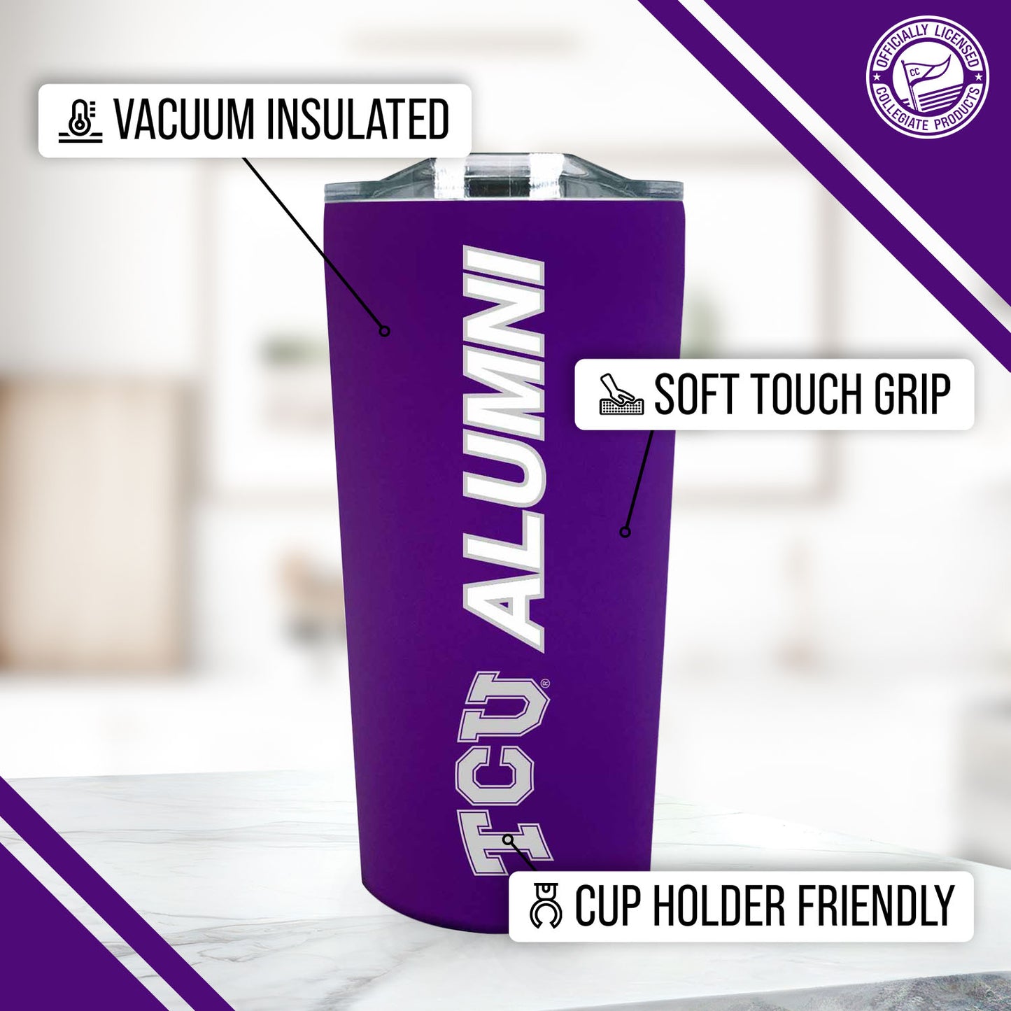 TCU Horned Frogs Collegiate Stainless Steel Travel Tumbler for Alumni - Purple