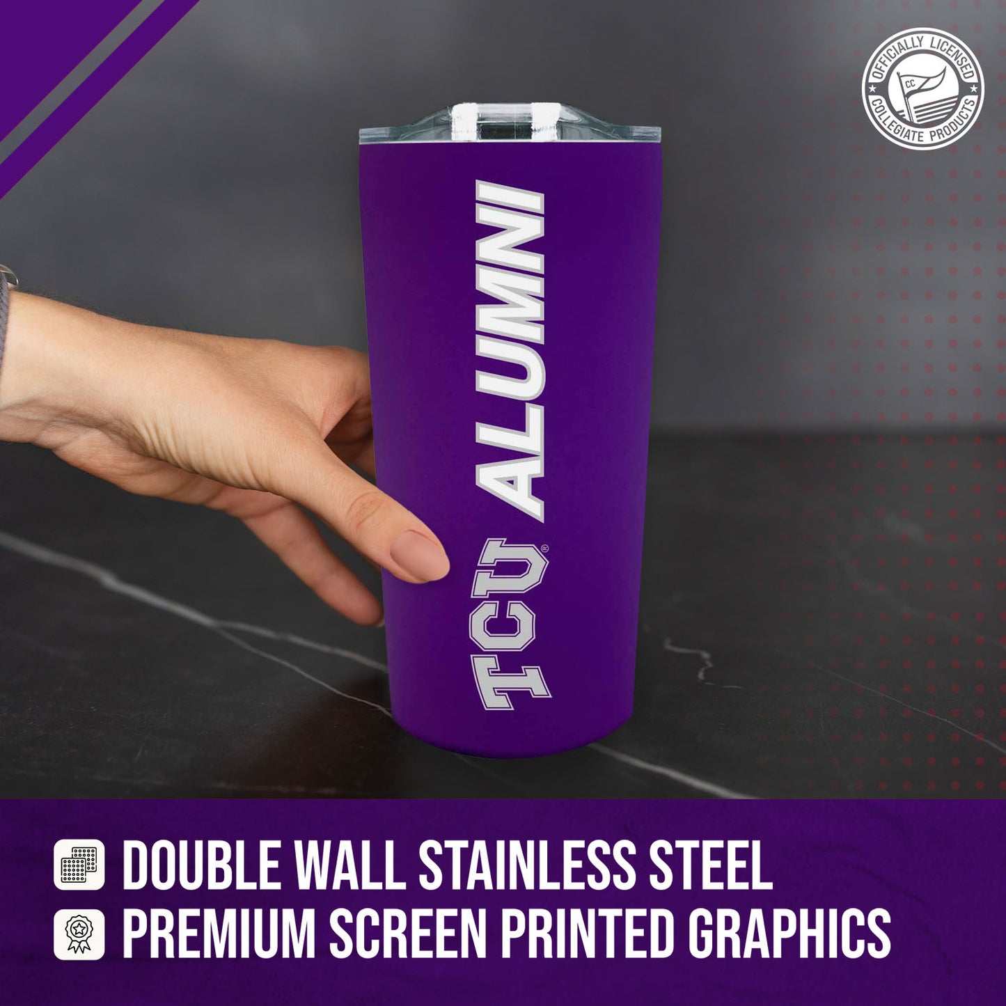 TCU Horned Frogs Collegiate Stainless Steel Travel Tumbler for Alumni - Purple