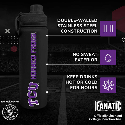 TCU Horned Frogs NCAA Stainless Steel Water Bottle - Black