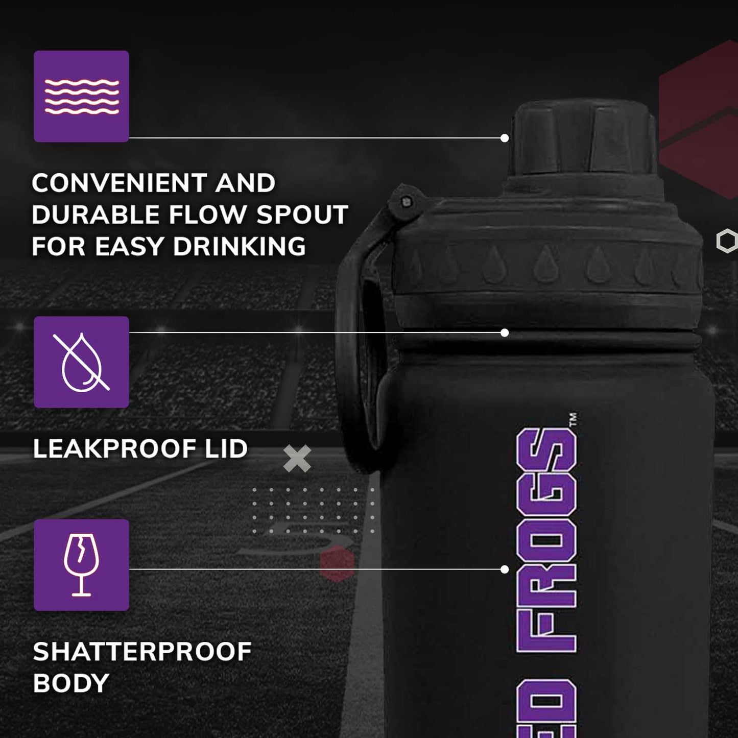 TCU Horned Frogs NCAA Stainless Steel Water Bottle - Black