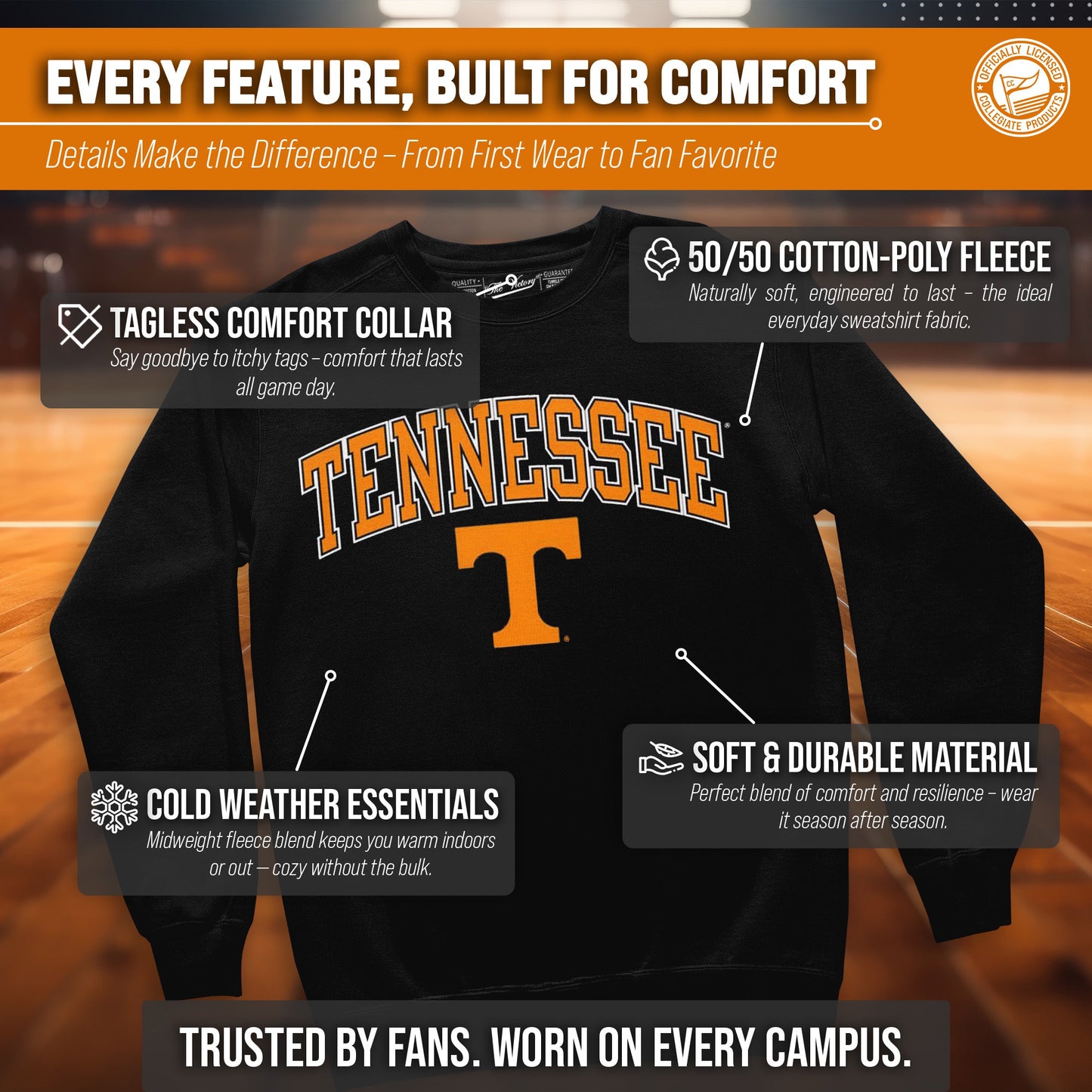 Tennessee Volunteers Adult Arch & Logo Soft Style Gameday Crewneck Sweatshirt - Black