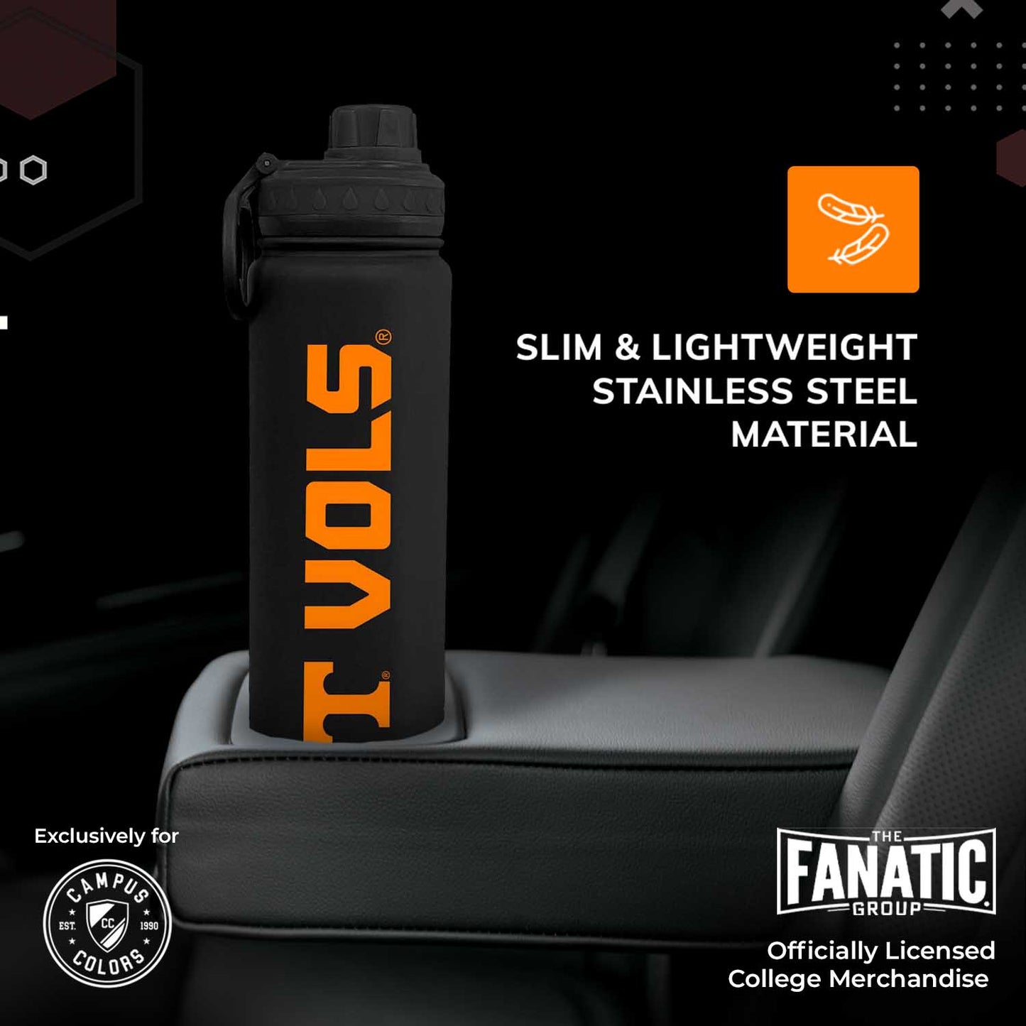 Tennessee Volunteers NCAA Stainless Steel Water Bottle - Black