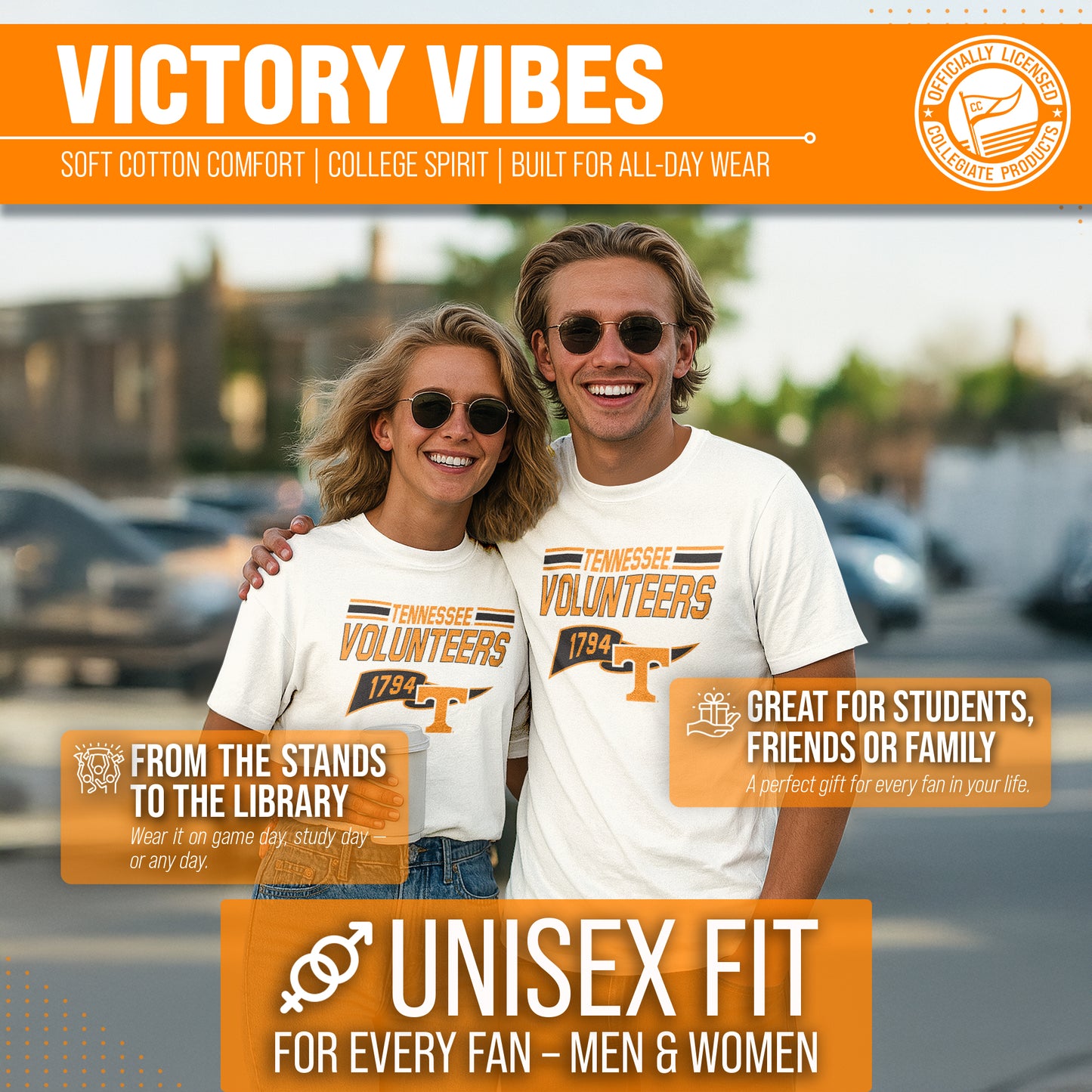 Tennessee Volunteers NCAA Adult Unisex Varsity Club Pennant T-Shirt Tag-Less - Off White