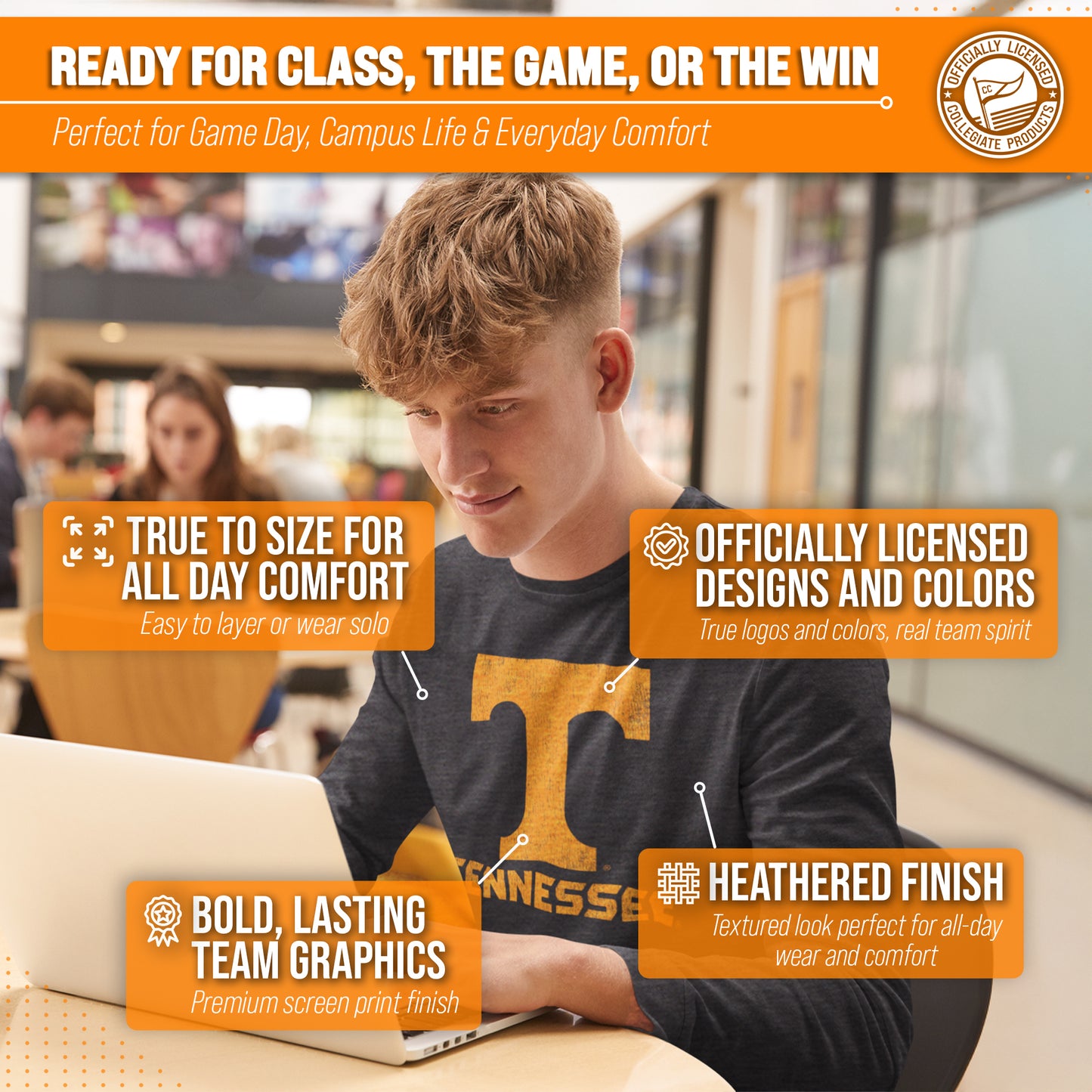Tennessee Volunteers NCAA MVP Adult Long-Sleeve Shirt - Black Heather