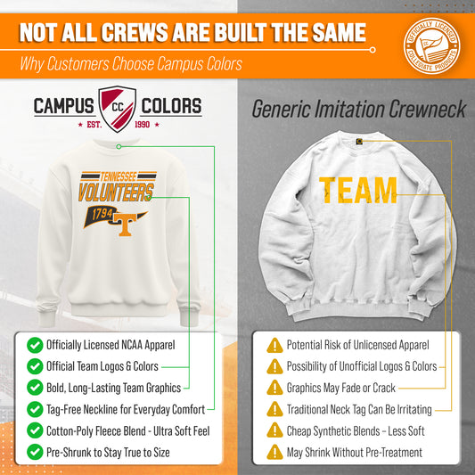 Tennessee Volunteers NCAA Adult Unisex Varsity Club Pennant Crewneck Fleece Sweatshirt - Off White