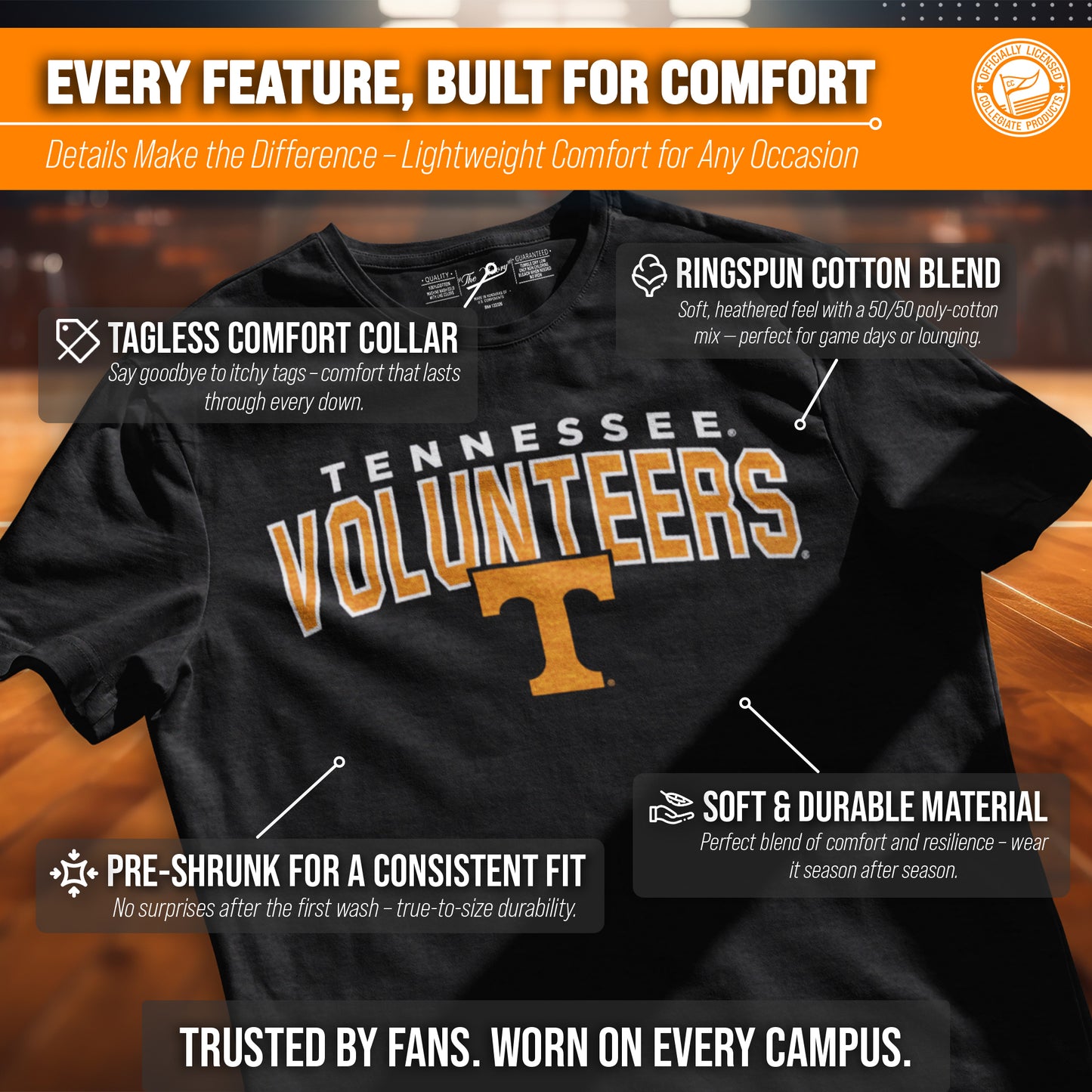 Tennessee Volunteers NCAA Adult Unisex Starting Fresh T-Shirt - Black Heather