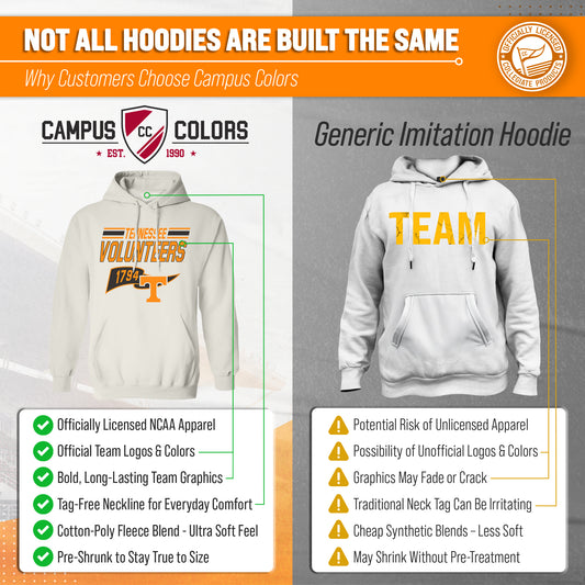 Tennessee Volunteers NCAA Adult Unisex Varsity Club Pennant Hooded Fleece Sweatshirt - Off White