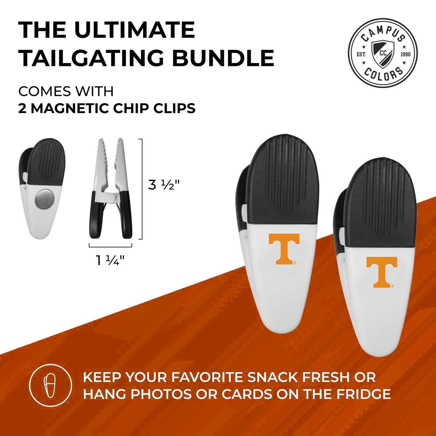 Tennessee Volunteers Collegiate University Two Piece Grilling Tools Set with 2 Magnet Chip Clips - Chrome