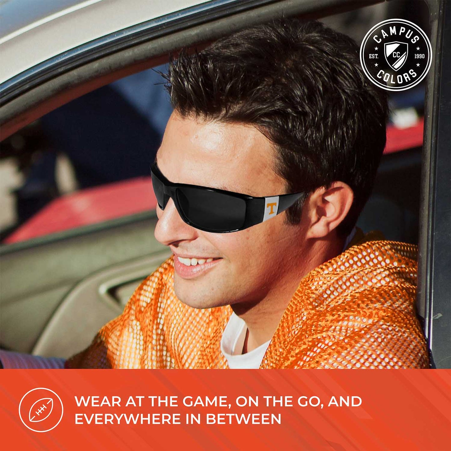 Tennessee Volunteers NCAA Black Chrome Sunglasses with Visor Clip Bundle - Black