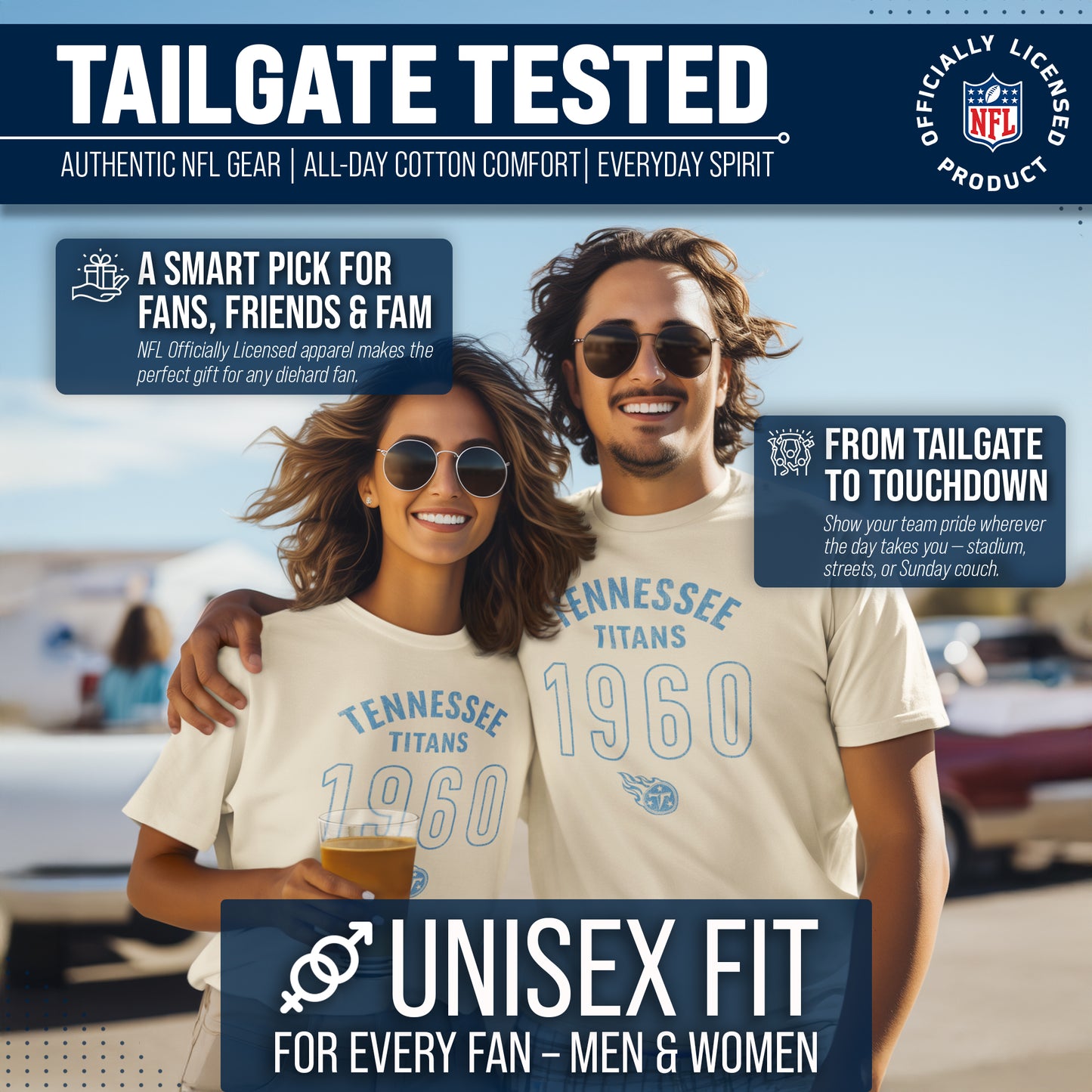 Tennessee Titans NFL Adult Big Date Tag-Less T-Shirt - Natural