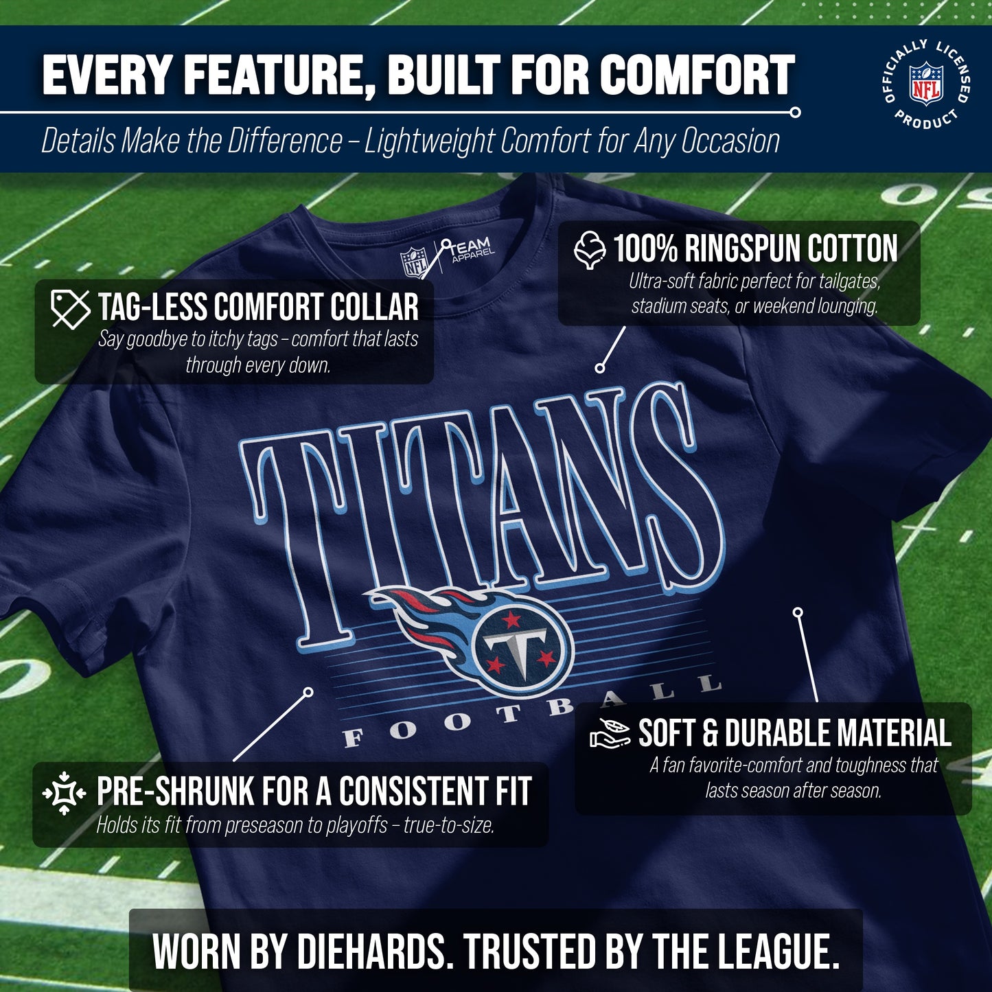 Tennessee Titans NFL Adult Overtime Blueprint Tag-Less T-Shirt - Navy