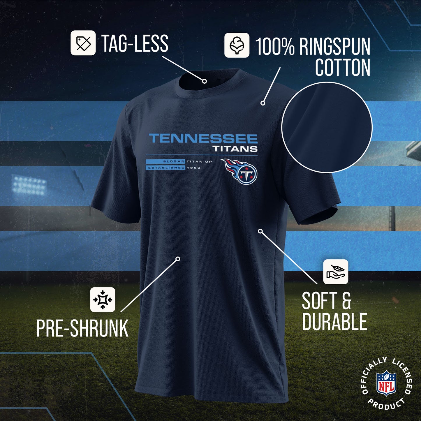 Tennessee Titans Adult NFL Speed Stat Sheet T-Shirt - Navy