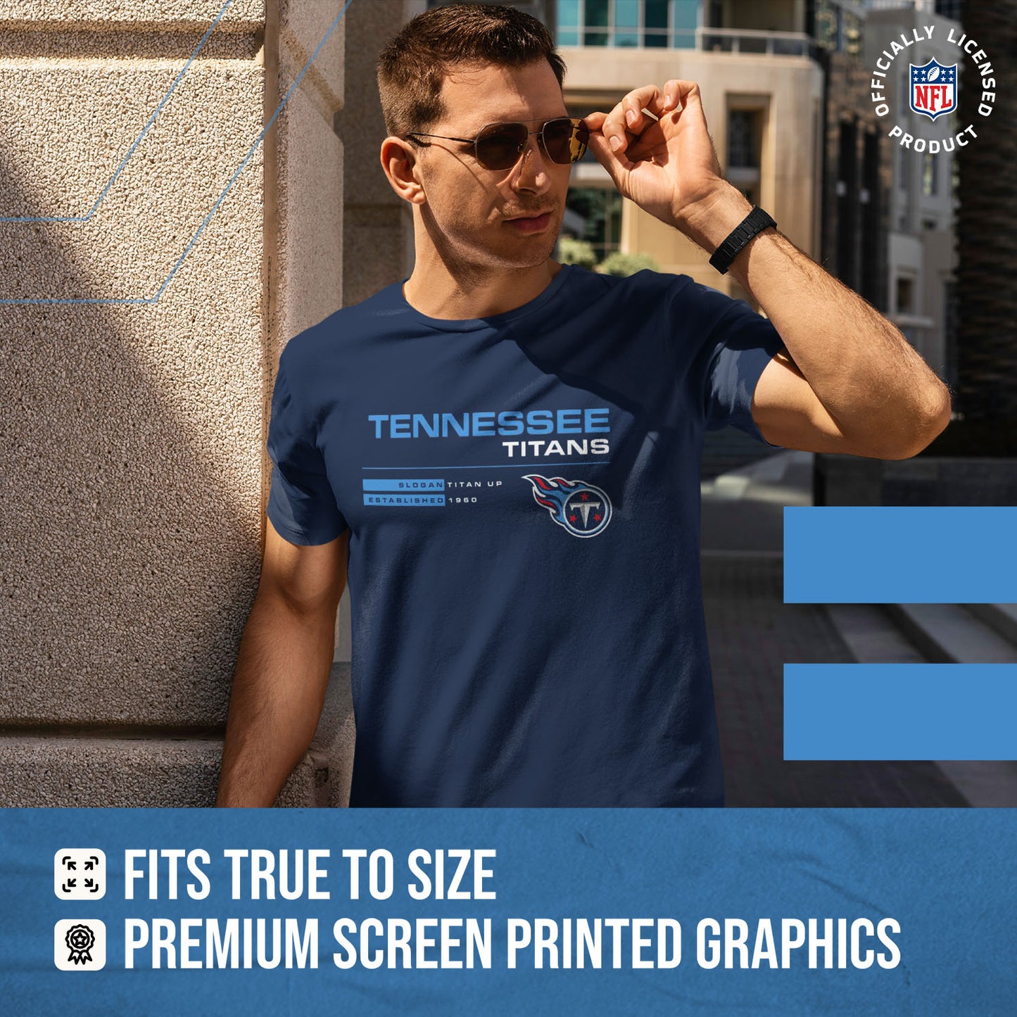Tennessee Titans Adult NFL Speed Stat Sheet T-Shirt - Navy