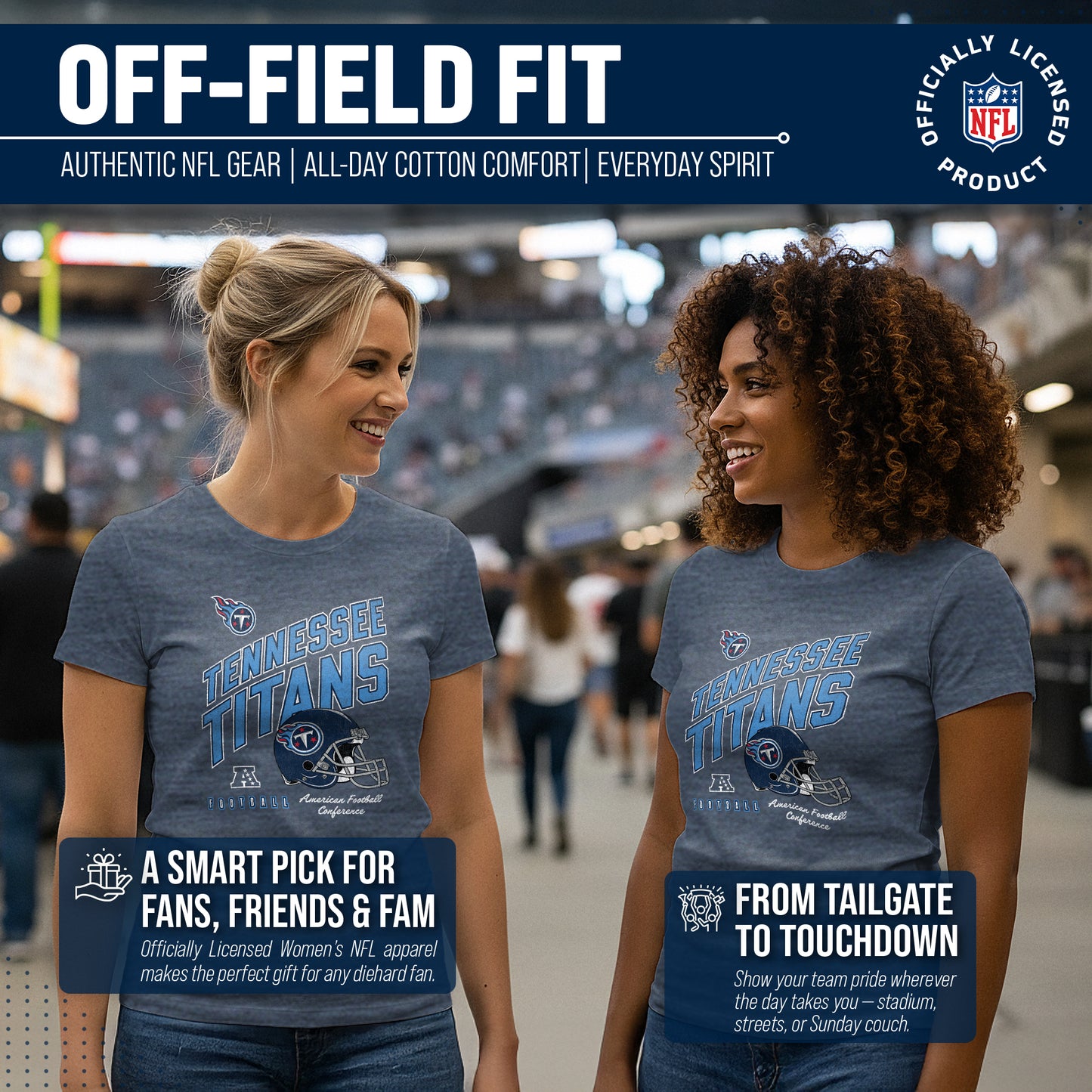 Tennessee Titans NFL Womens Distressed Helmet Tag-Less Soft T-Shirt - Blue Heather