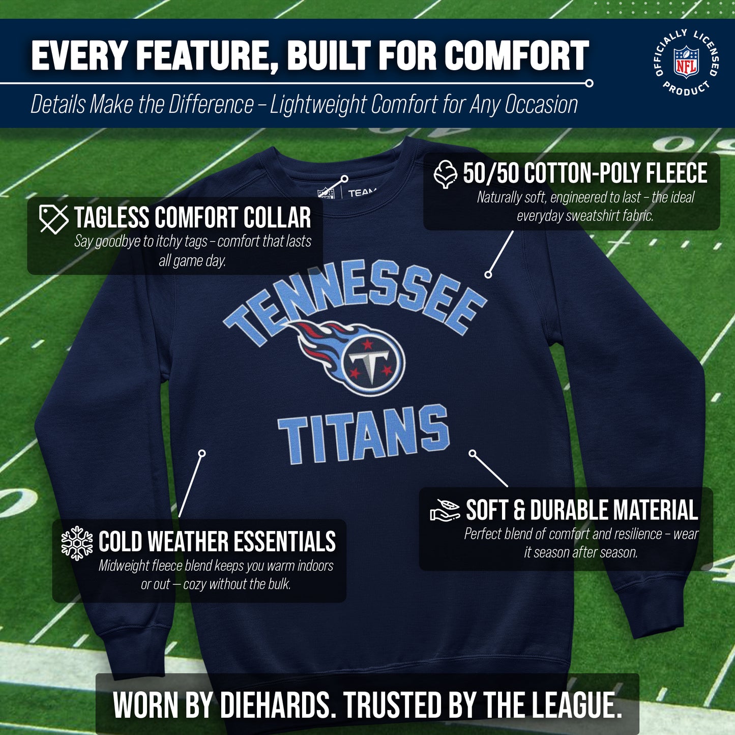Tennessee Titans NFL Adult Gameday Football Crewneck Sweatshirt - Navy