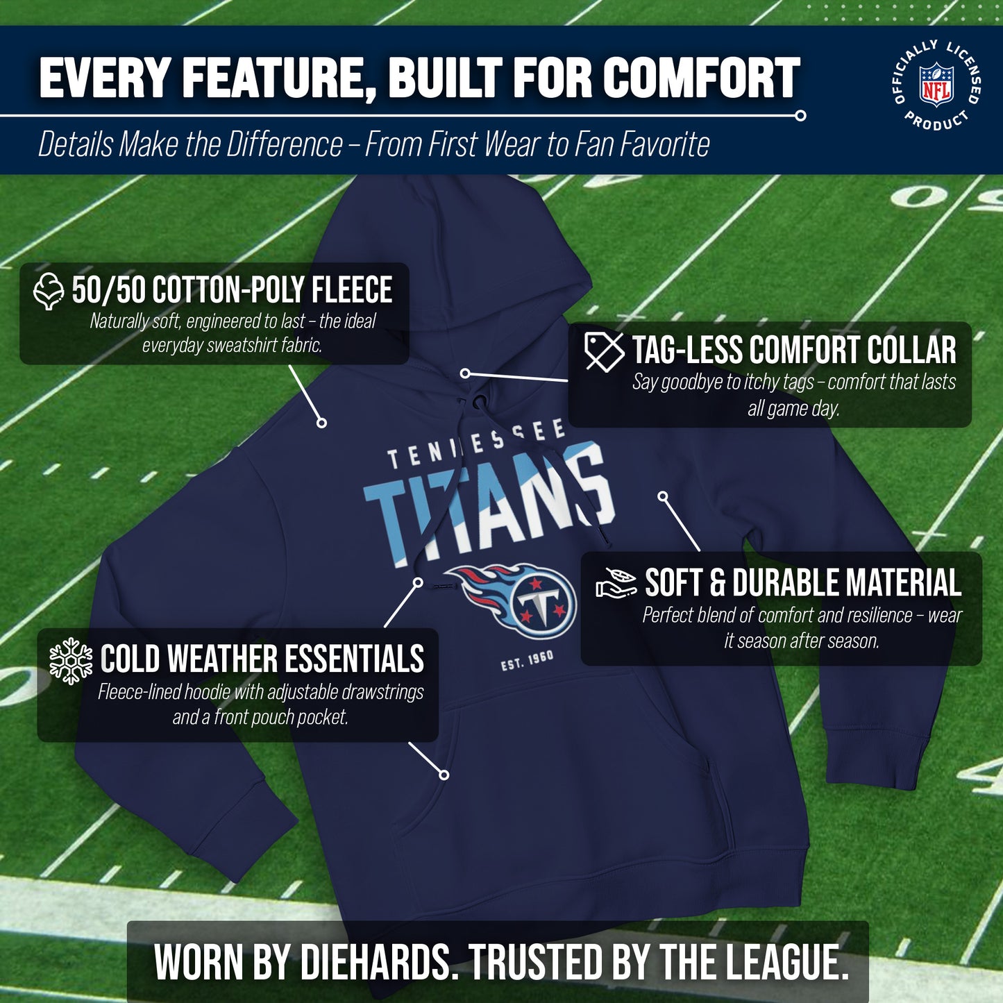 Tennessee Titans Adult NFL Diagonal Fade Fleece Hooded Sweatshirt - Navy